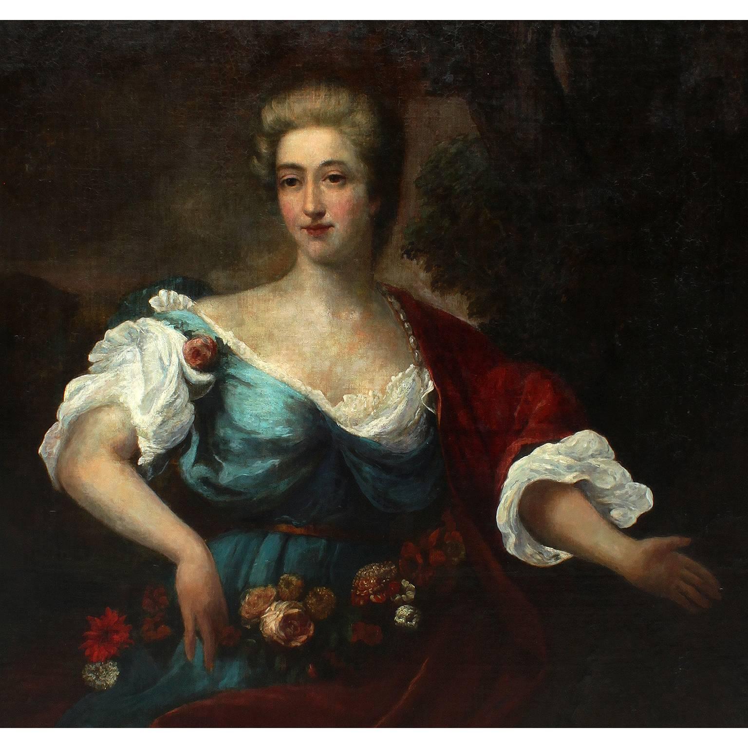 Louis XV French 18th-19th Century Oil on Canvas Portrait of Lady, after Jean-Marc Nattier For Sale