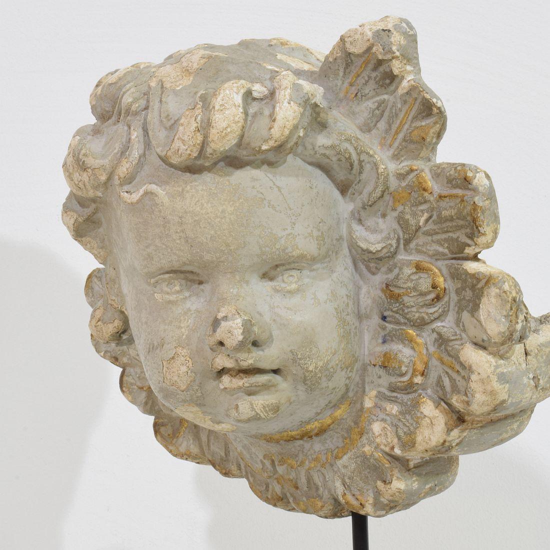 French, 18th/ 19th Century Plaster Angel Head Ornament For Sale 8