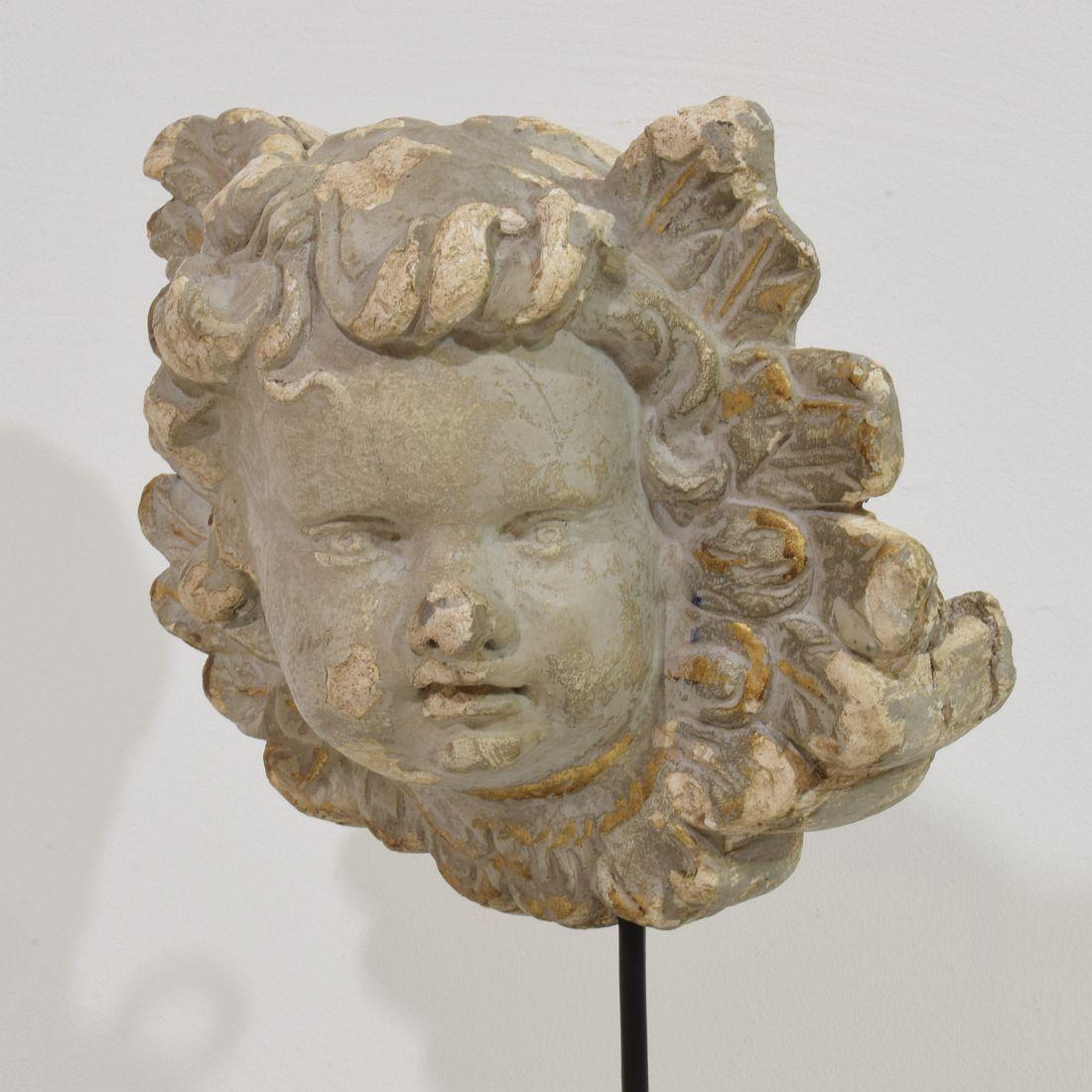 French, 18th/ 19th Century Plaster Angel Head Ornament For Sale 2