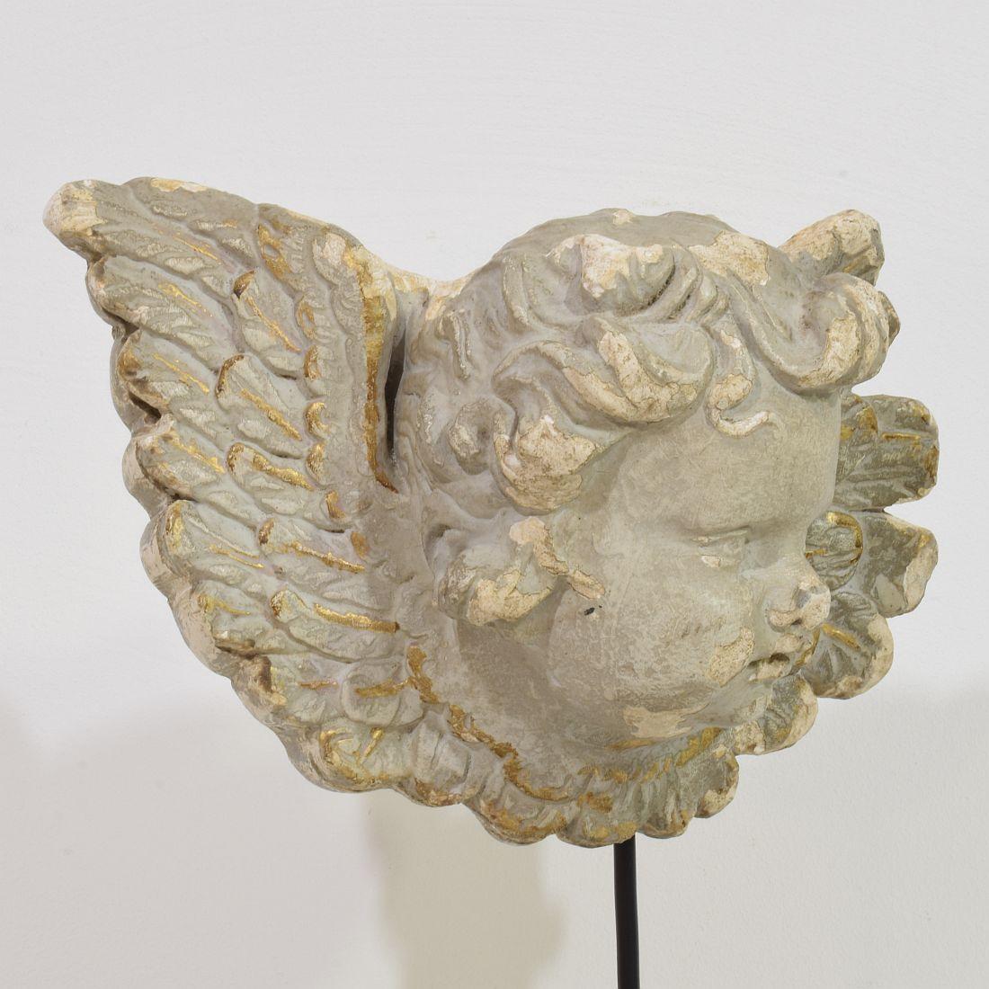 French, 18th/ 19th Century Plaster Angel Head Ornament For Sale 4