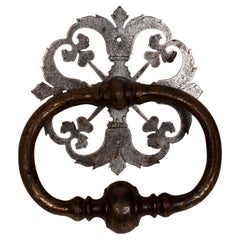 French 18th c Door Knocker with Original Cast Iron Knocker & Wrought Iron Back 