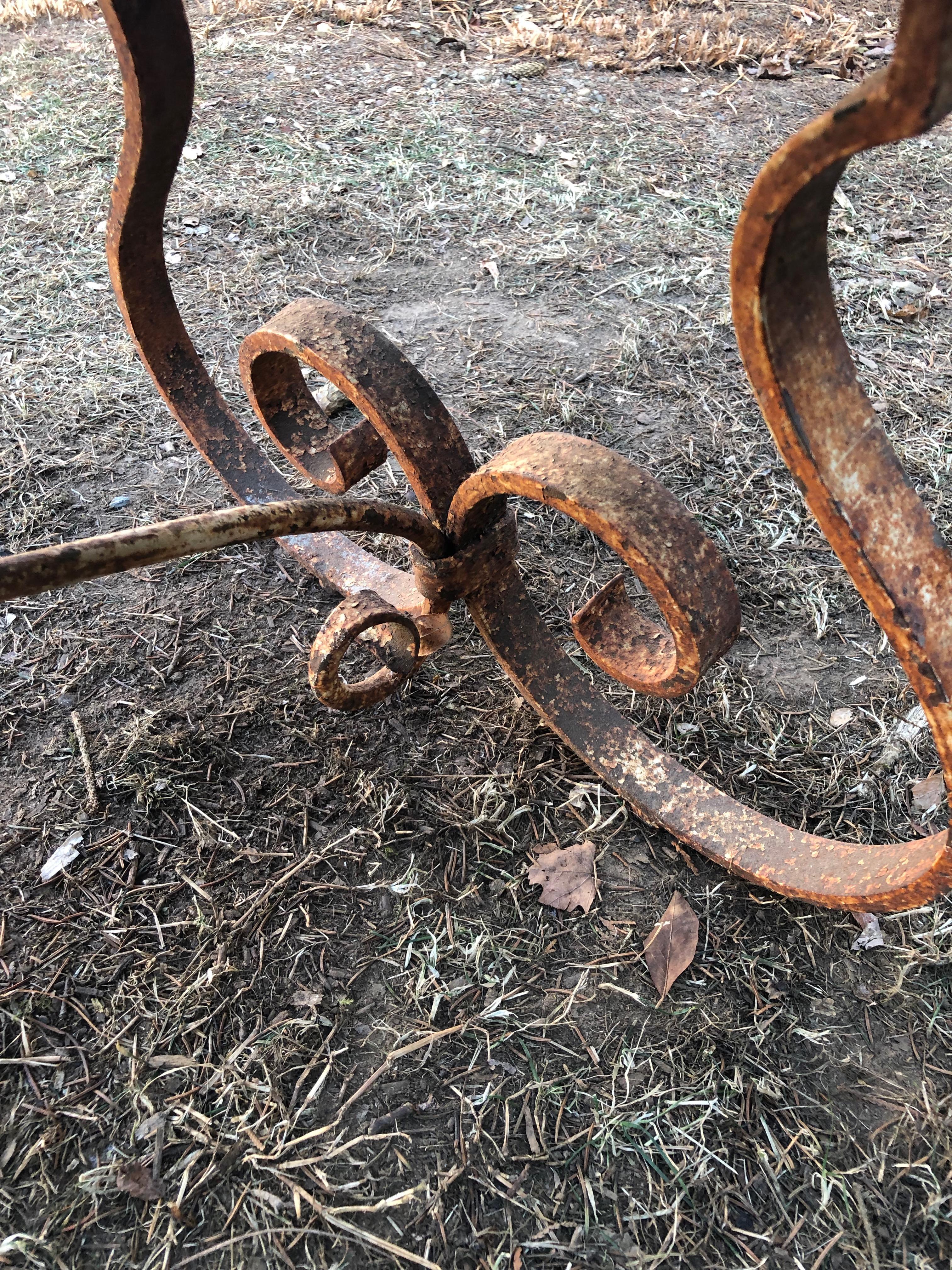 French 18th Century Bench/Coffee Table with Hand Forged Wrought Iron Base 7