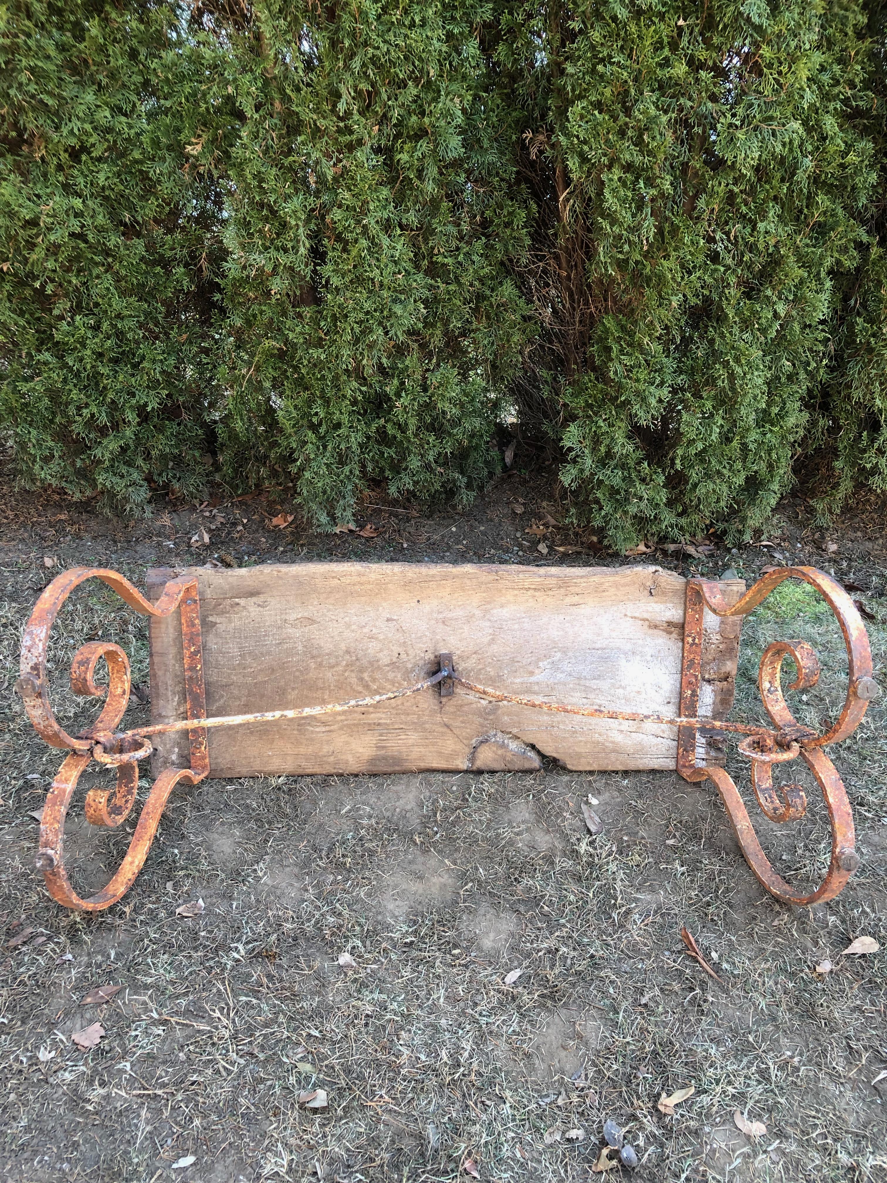 French 18th Century Bench/Coffee Table with Hand Forged Wrought Iron Base 10