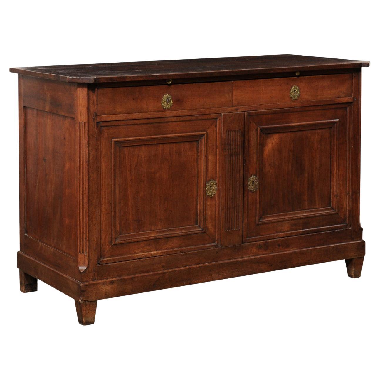 French 18th C. Wooden Buffet Cabinet with Fluted Accents 
Neoclassical Hardware