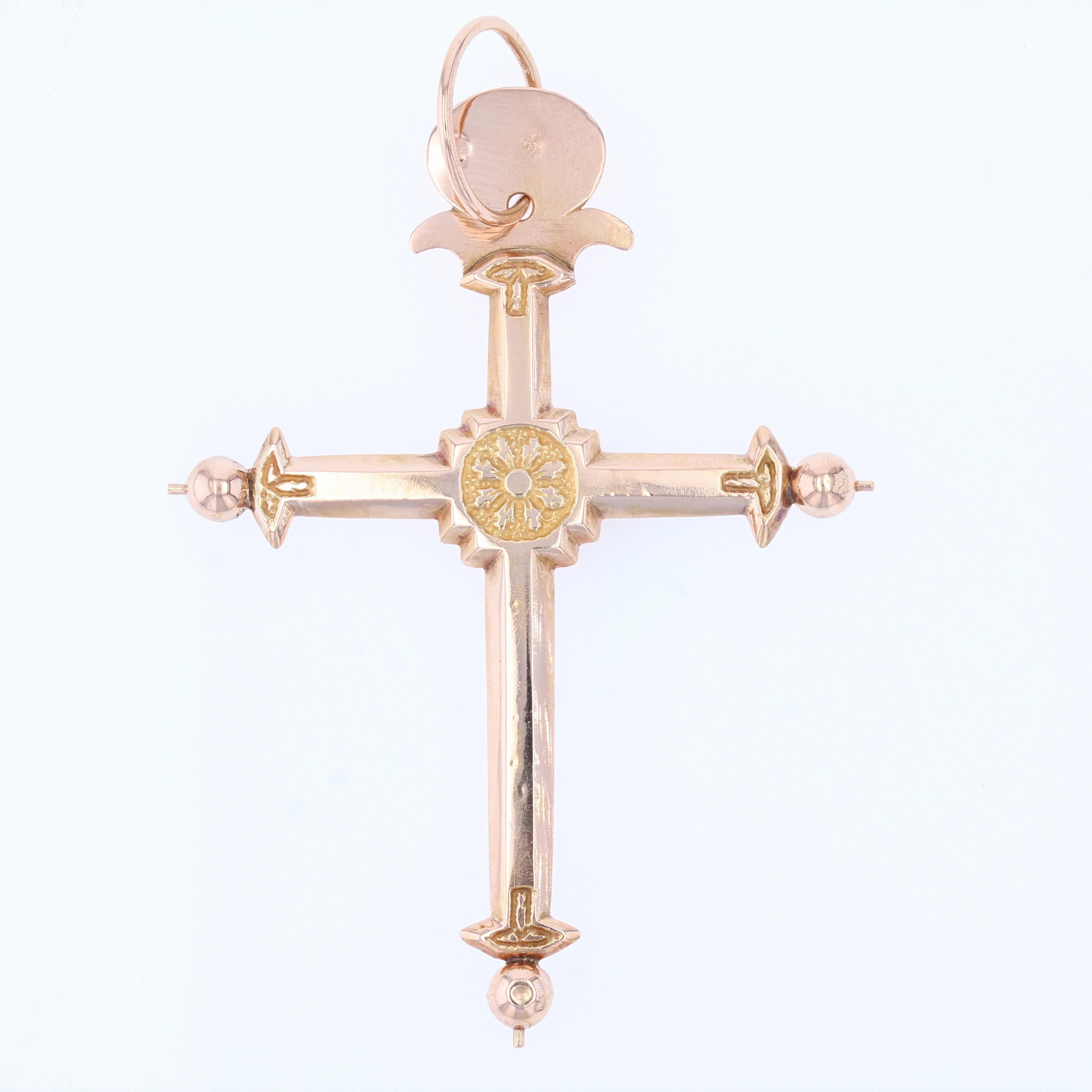 French 18th Century 18 Karat Rose Gold Jeannette Cross In Good Condition For Sale In Poitiers, FR