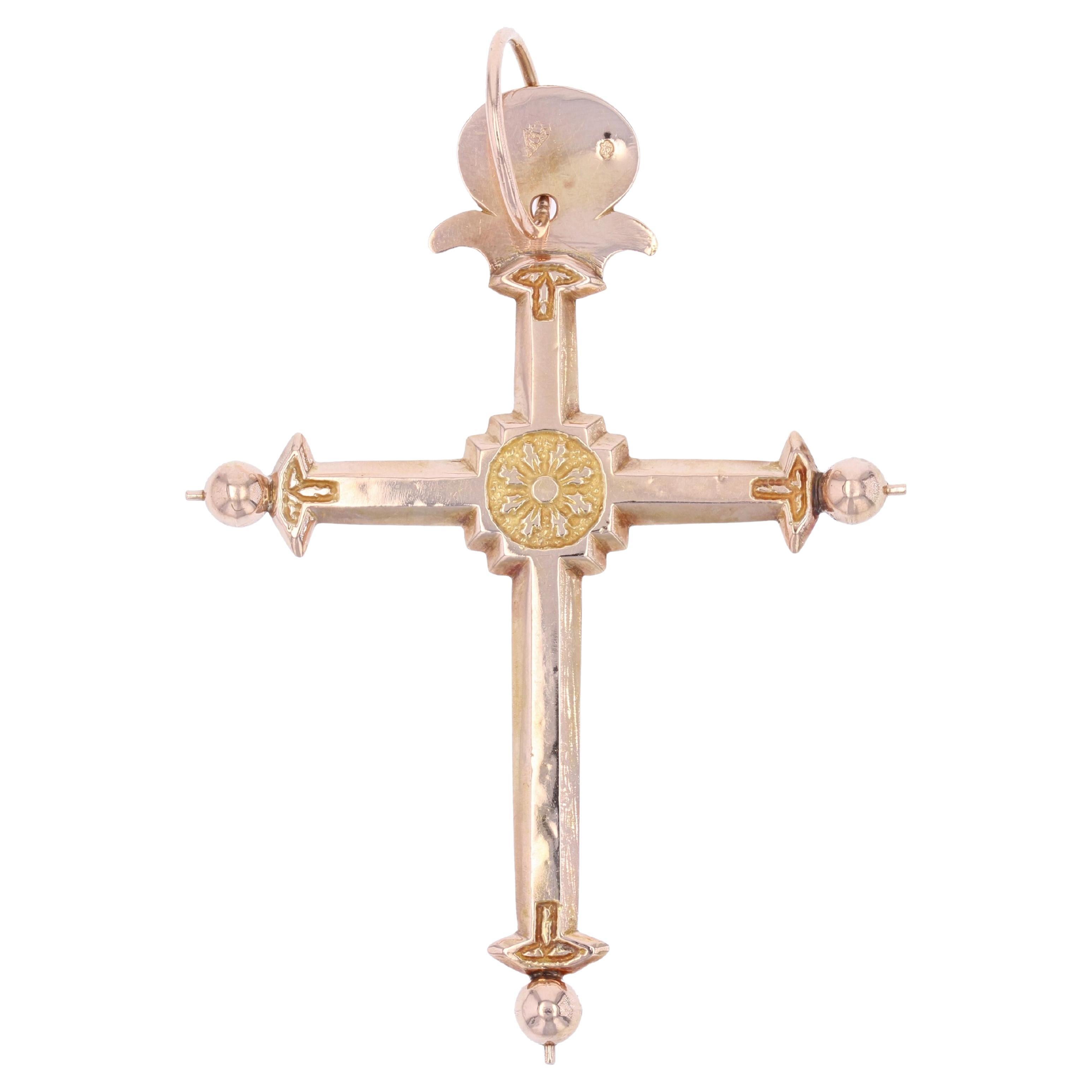 French 18th Century 18 Karat Rose Gold Jeannette Cross For Sale