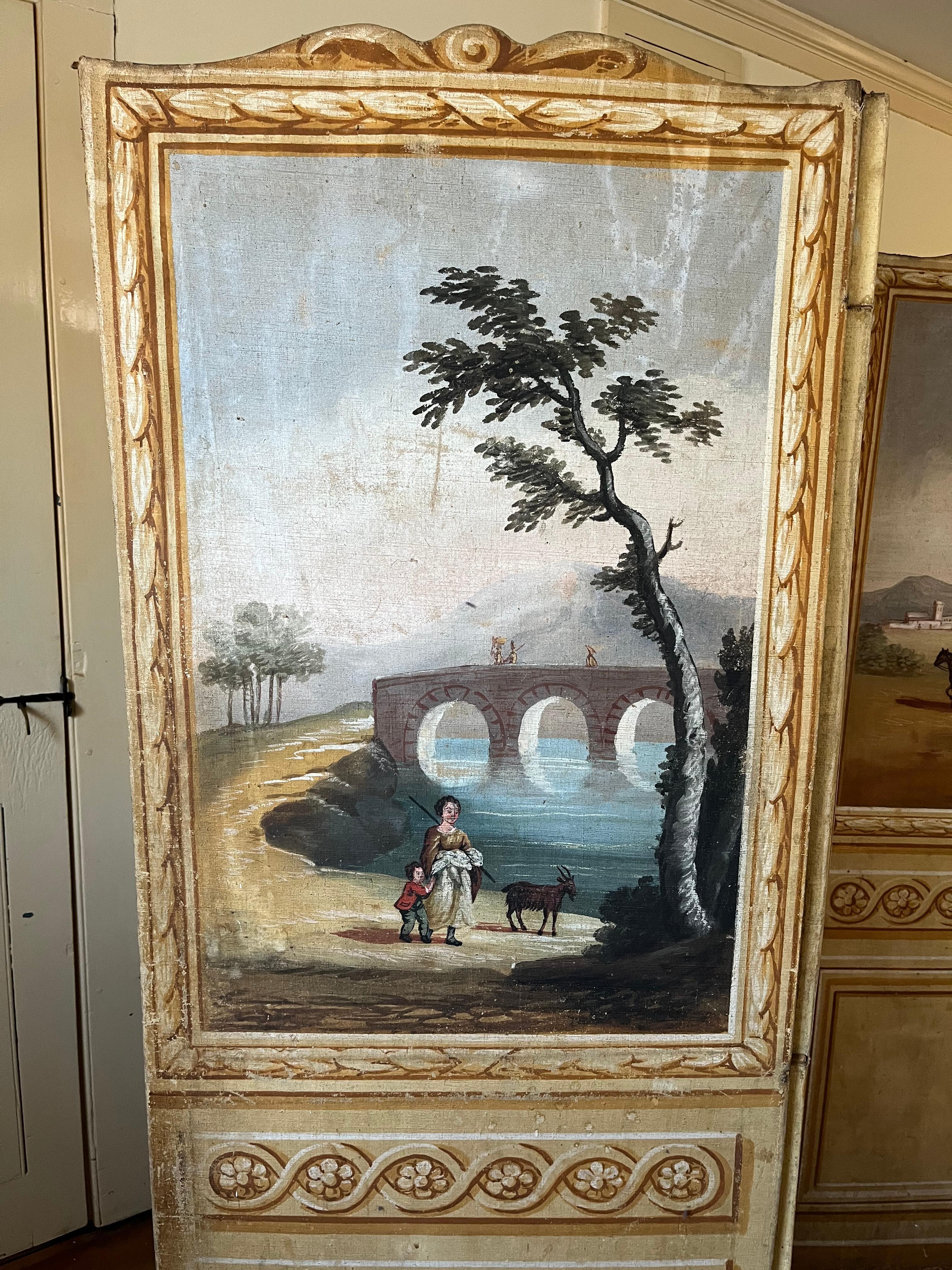 Canvas French 18th Century 6-Panel Folding Screen