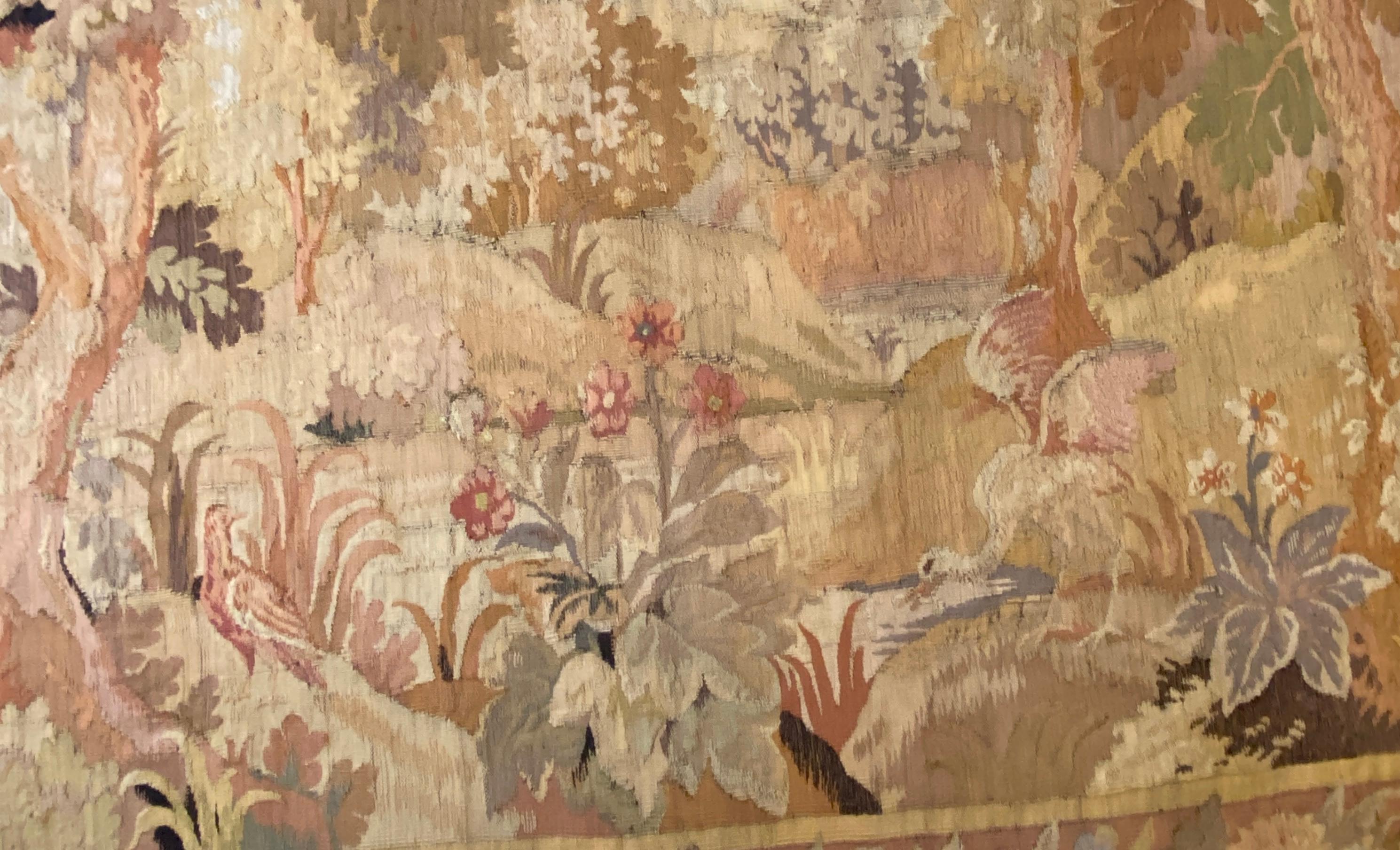 Belle Époque Arazzo Aubusson Verdure francese del XVIII secolo, arazzo francese antico con paesaggio in vendita