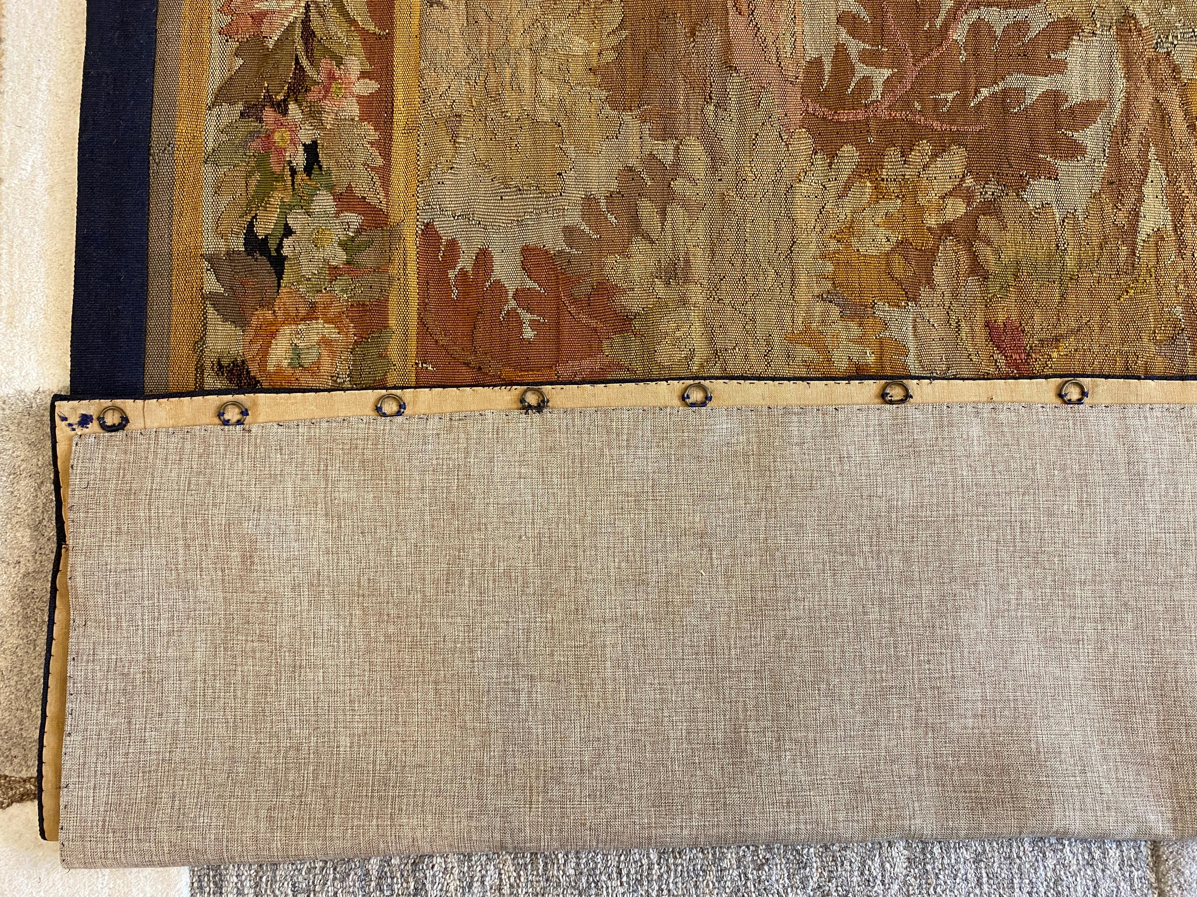 Hand-Crafted French 18th Century Aubusson Verdure Tapestry, Antique French Landscape Tapestry For Sale