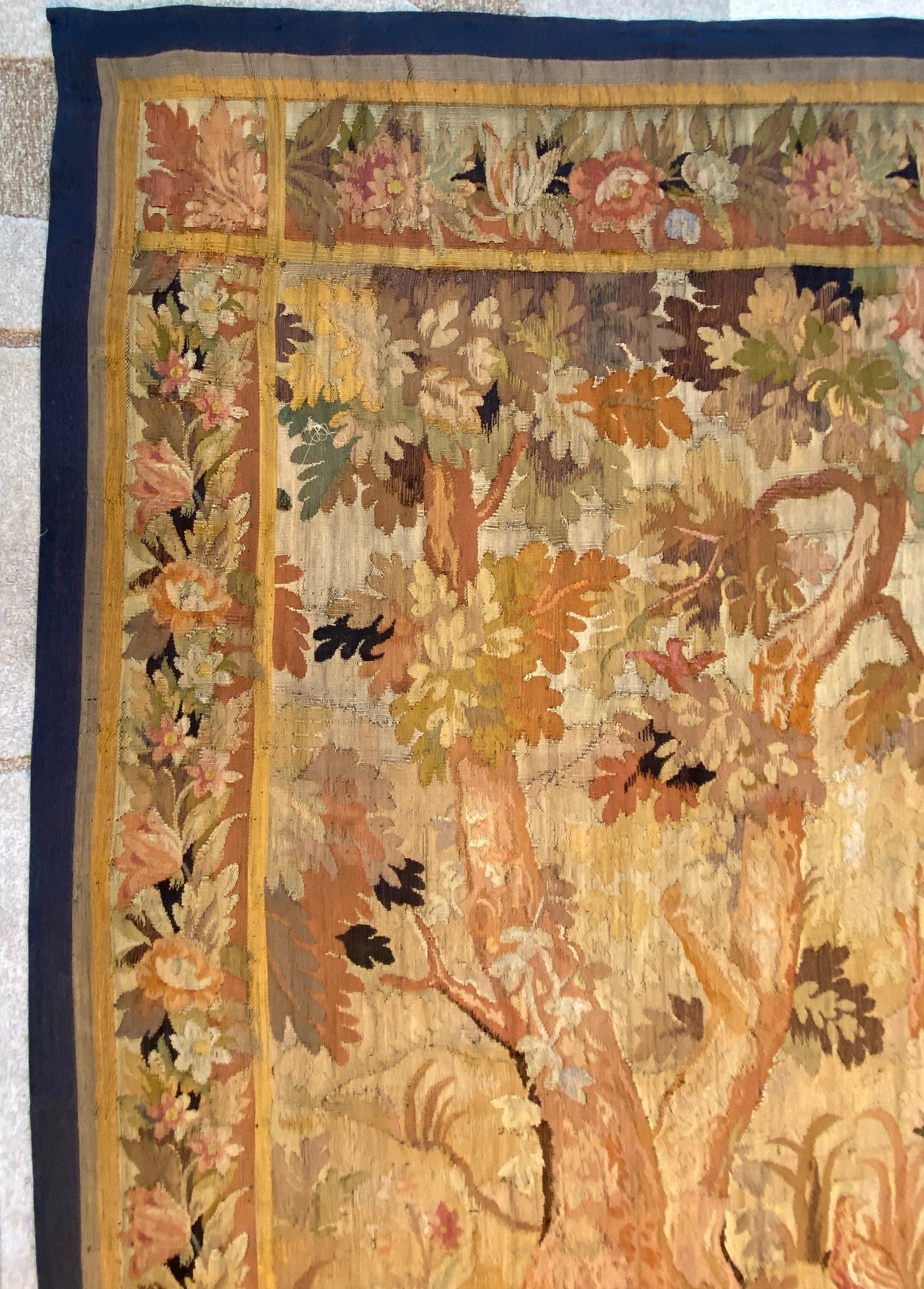 French 18th Century Aubusson Verdure Tapestry, Antique French Landscape Tapestry In Good Condition For Sale In Miami, FL