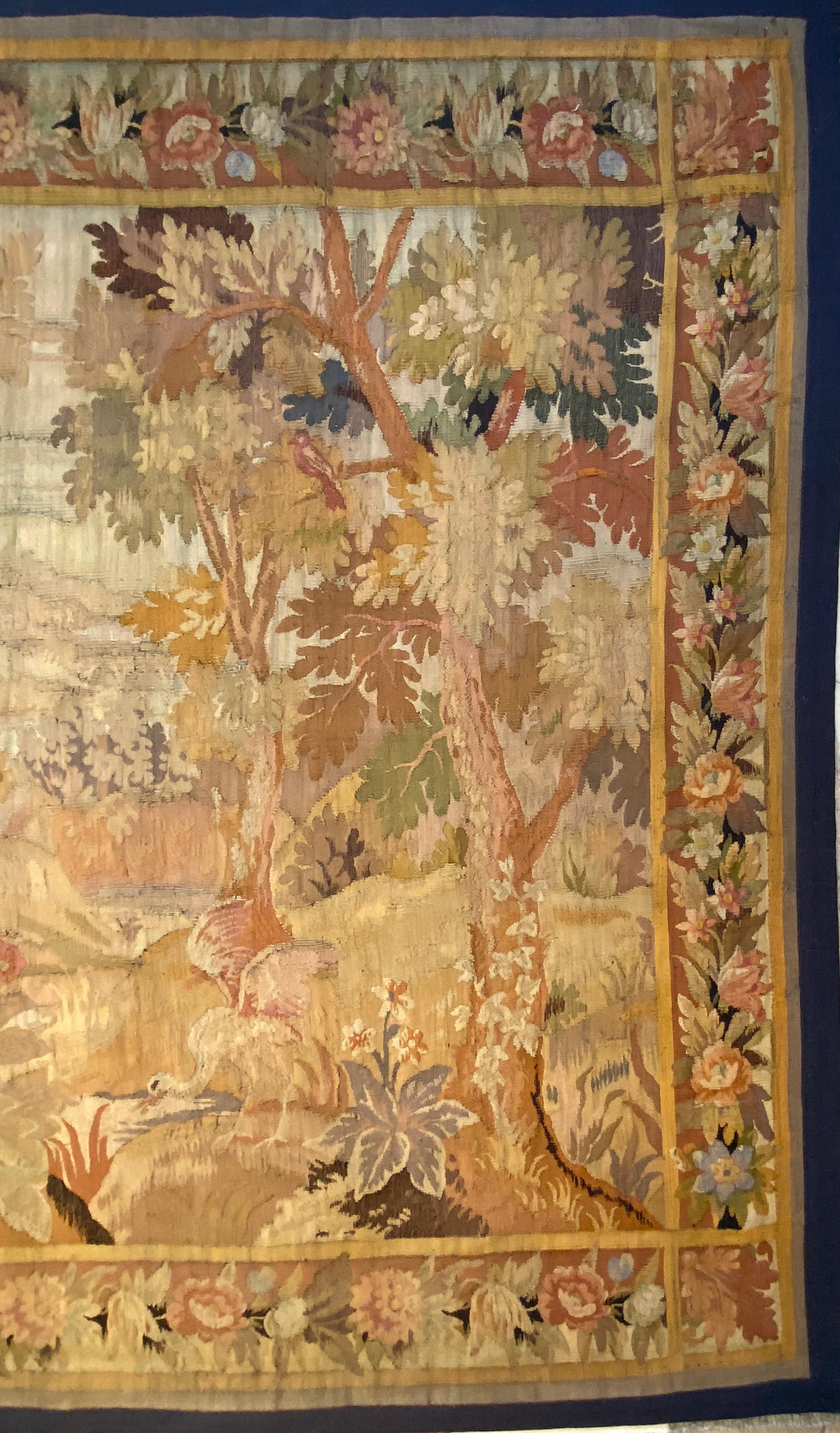 18th Century and Earlier French 18th Century Aubusson Verdure Tapestry, Antique French Landscape Tapestry For Sale