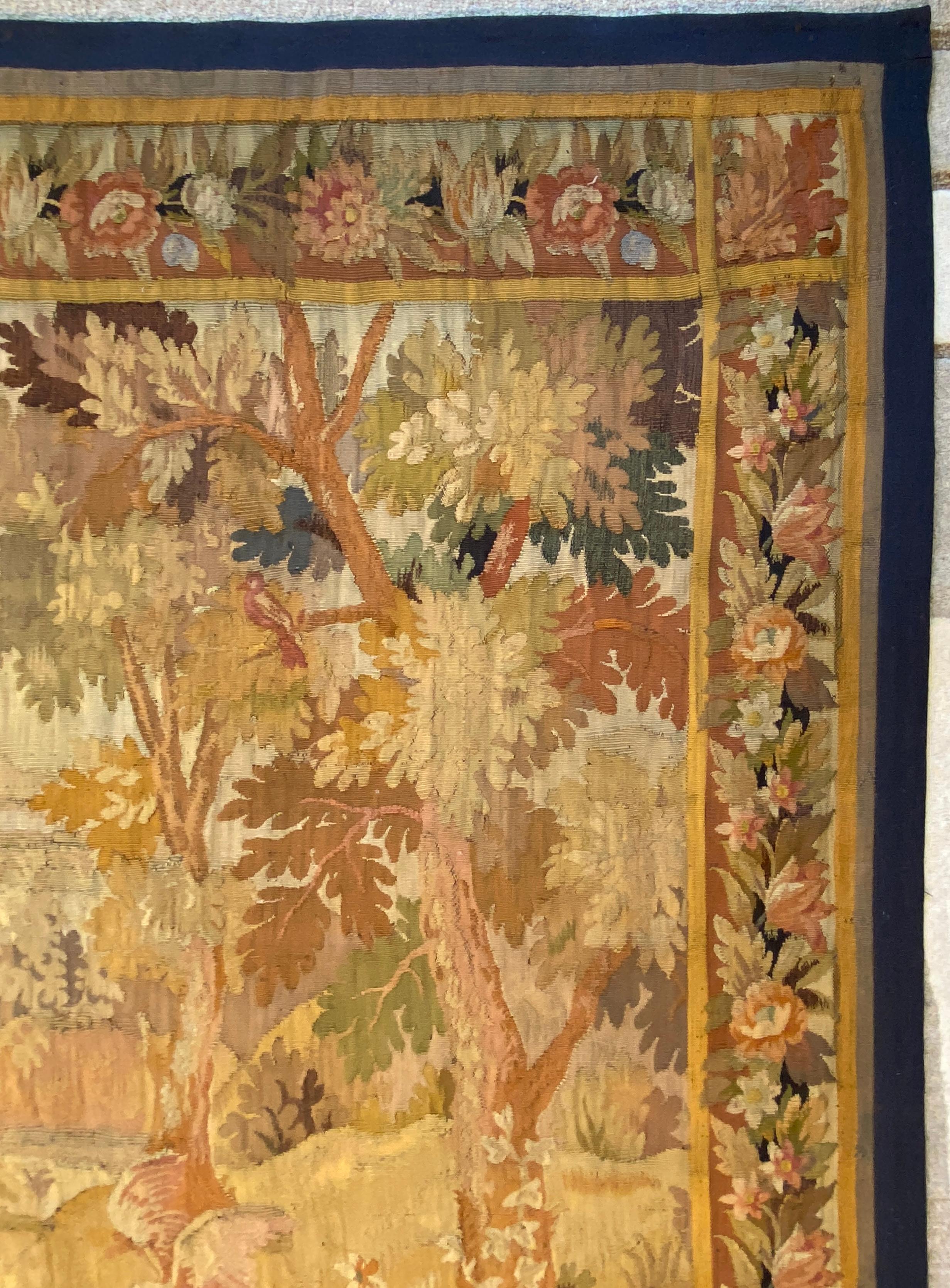Textile French 18th Century Aubusson Verdure Tapestry, Antique French Landscape Tapestry For Sale