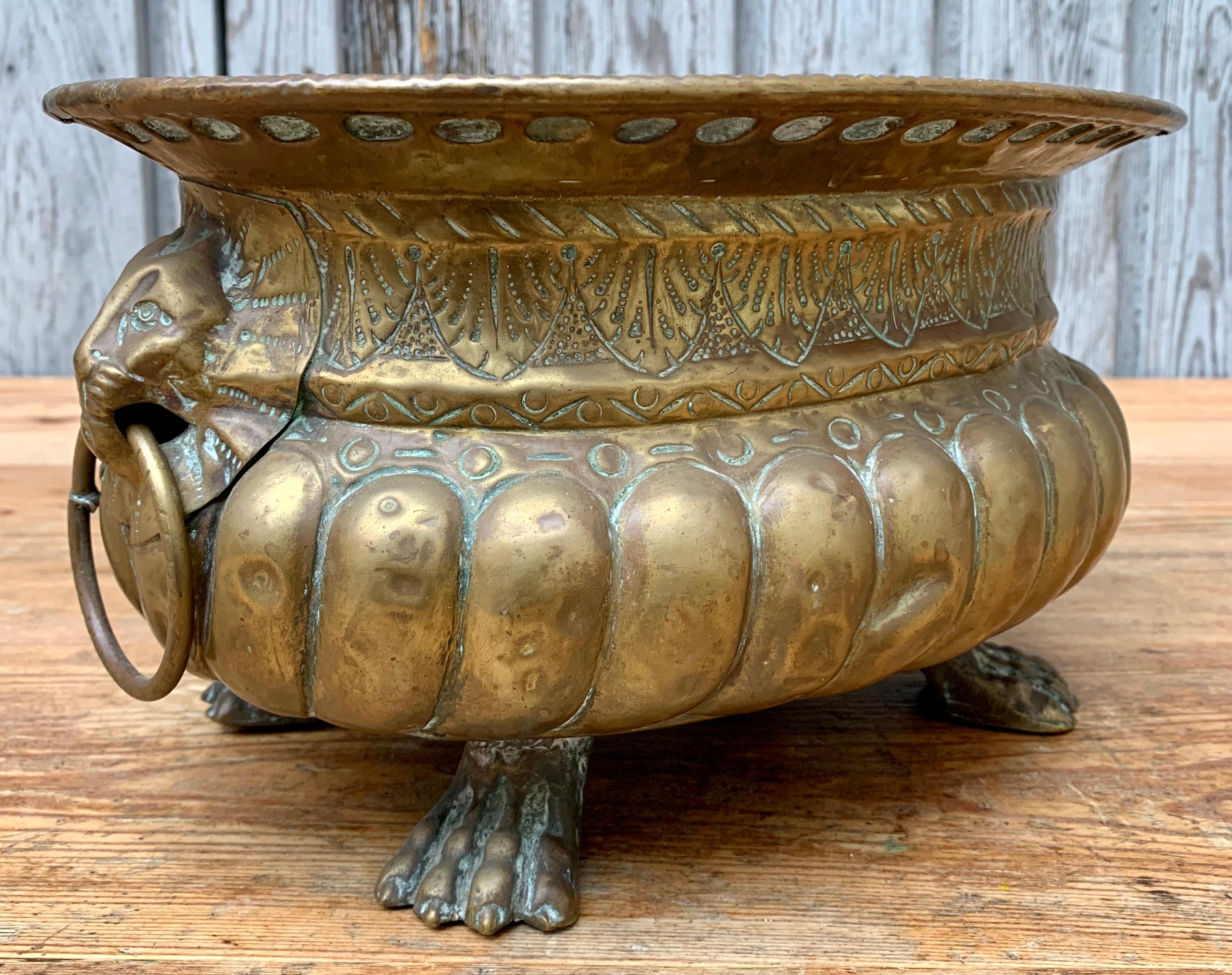 French 18th Century Baroque Brass Lion-Head Champagne Cooler and Jardinière 11