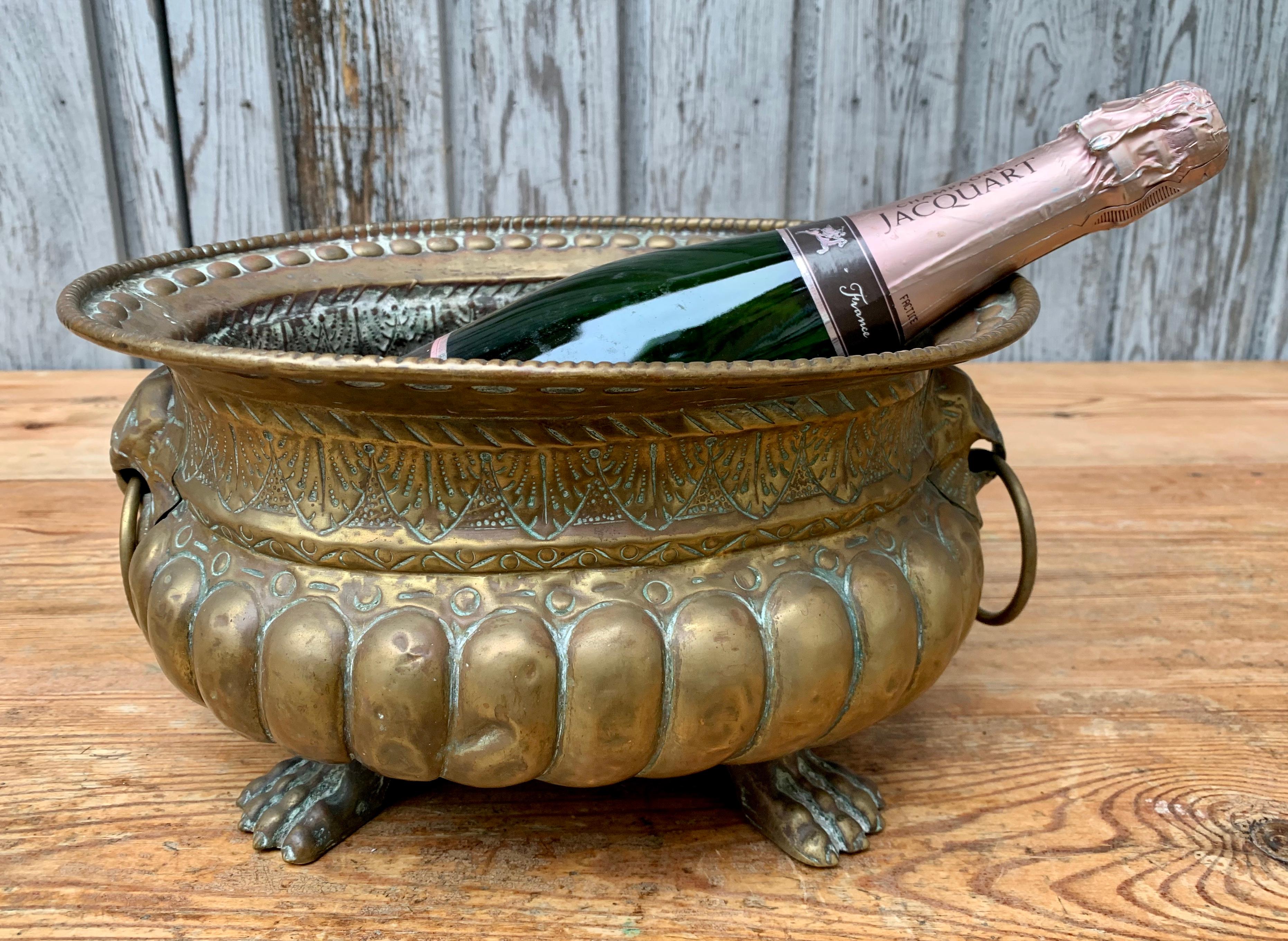French 18th Century Baroque Brass Lion-Head Champagne Cooler and Jardinière 12