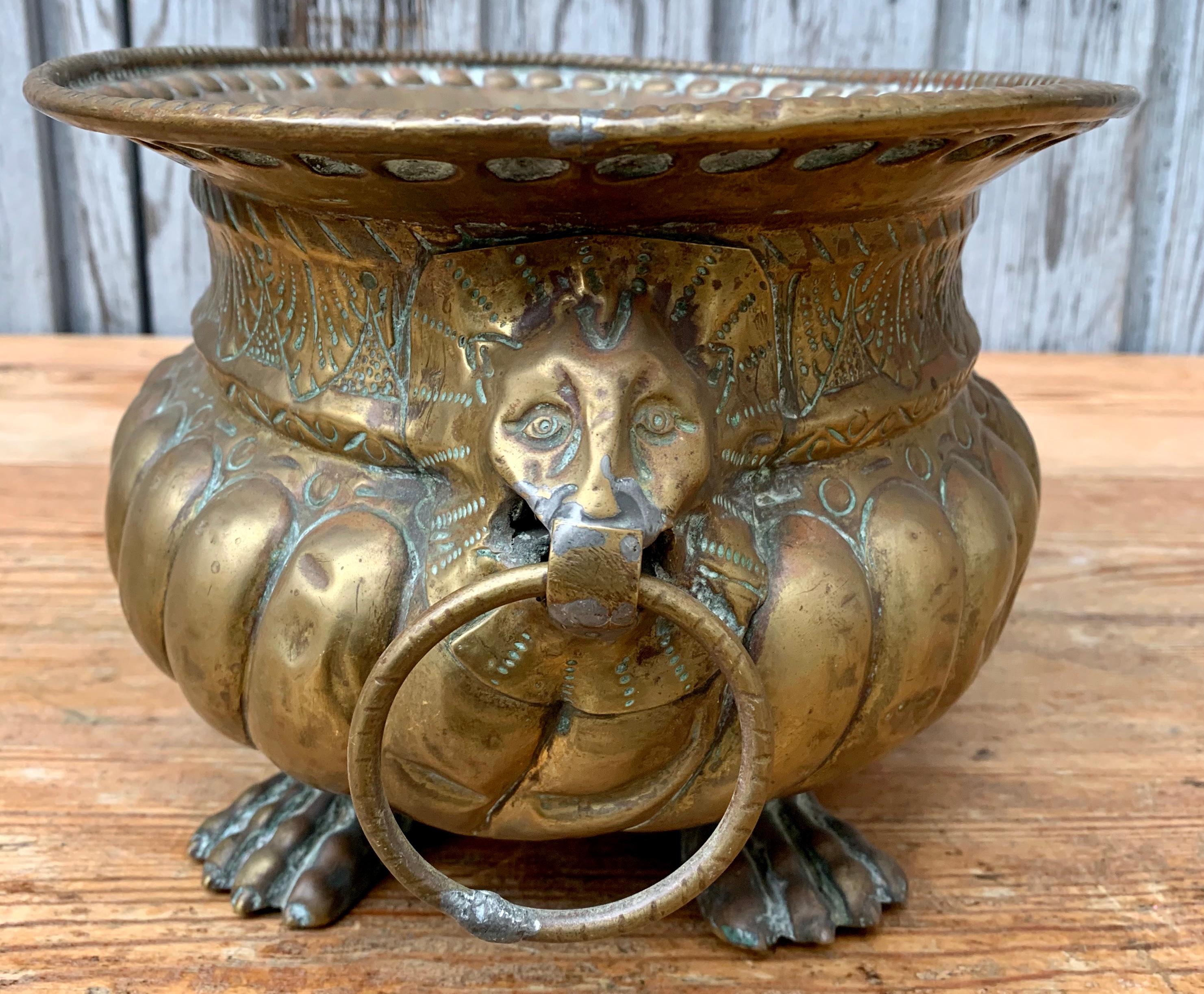 French 18th Century Baroque Brass Lion-Head Champagne Cooler and Jardinière 1