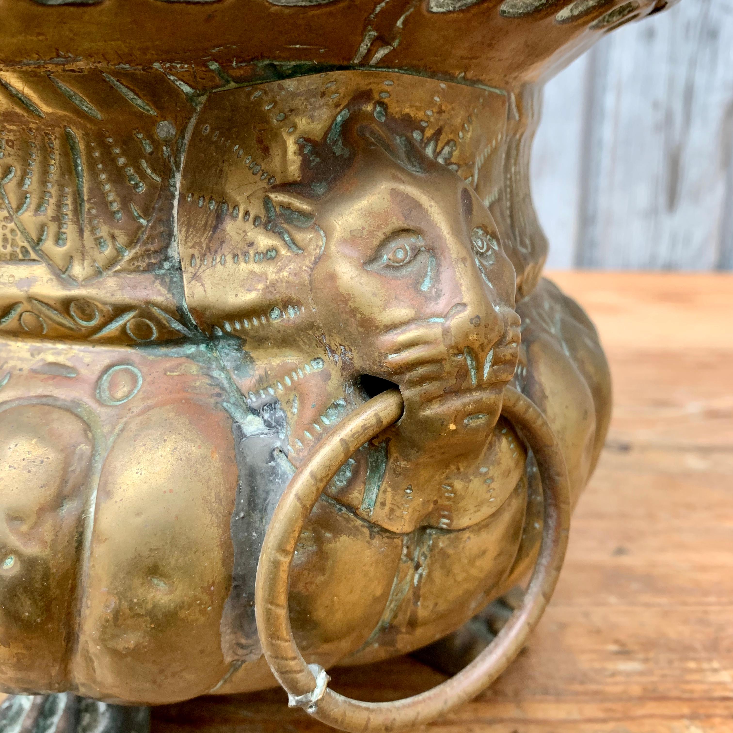 French 18th Century Baroque Brass Lion-Head Champagne Cooler and Jardinière 2