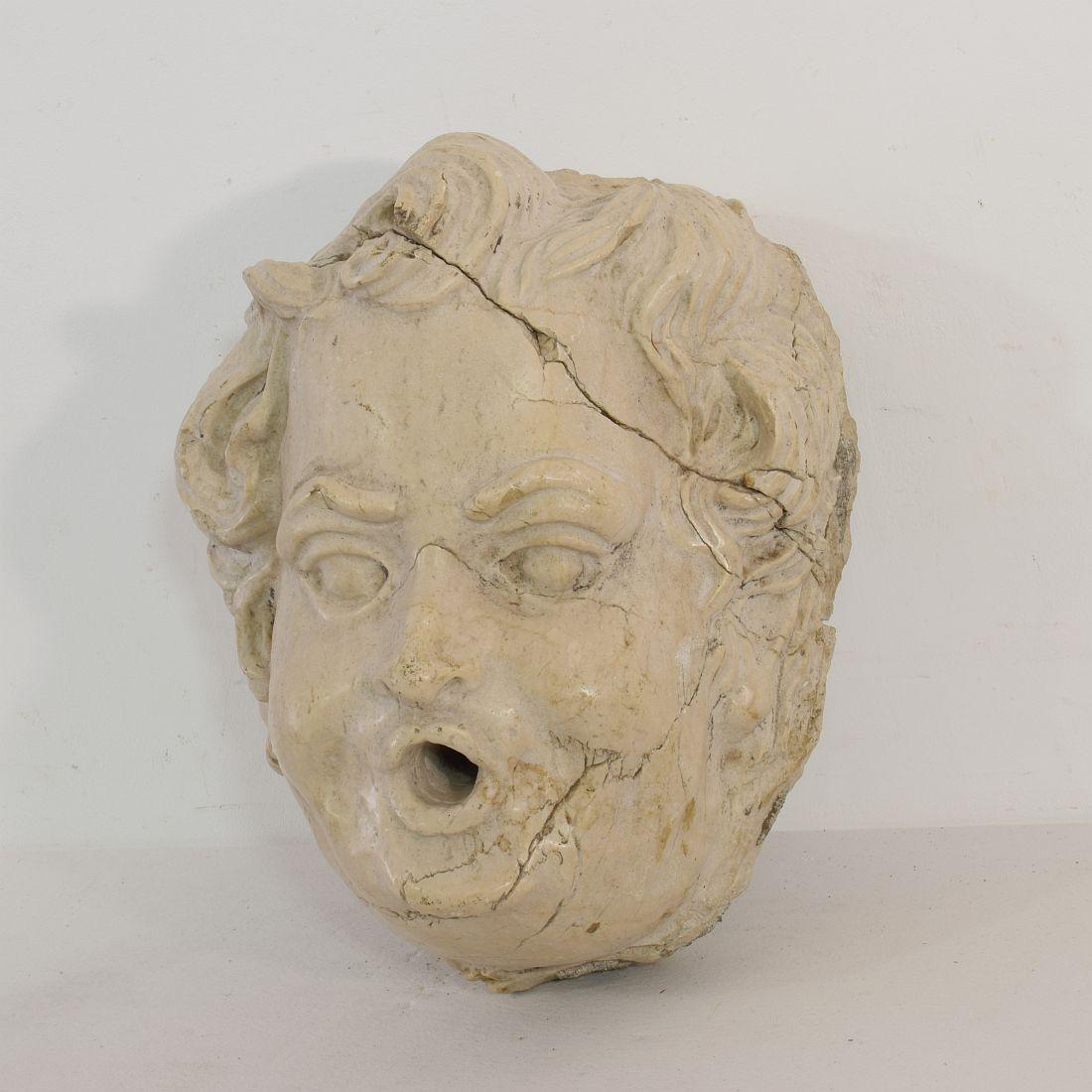 Hand-Carved French 18th Century Baroque Carved Stone Fountain Head