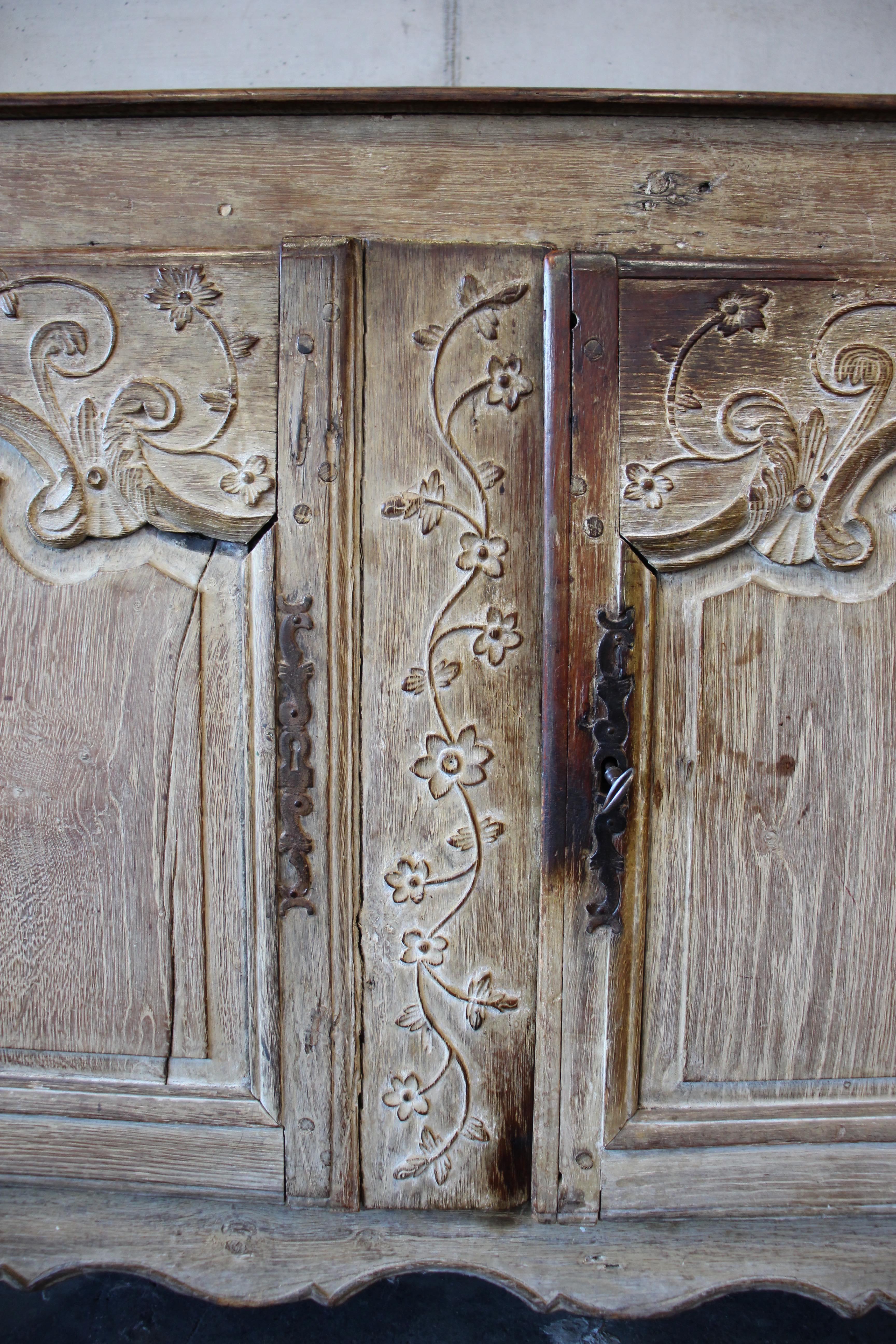 French 18th Century Baroque Commode, European Wooden Buffet with Floral Ornament 8