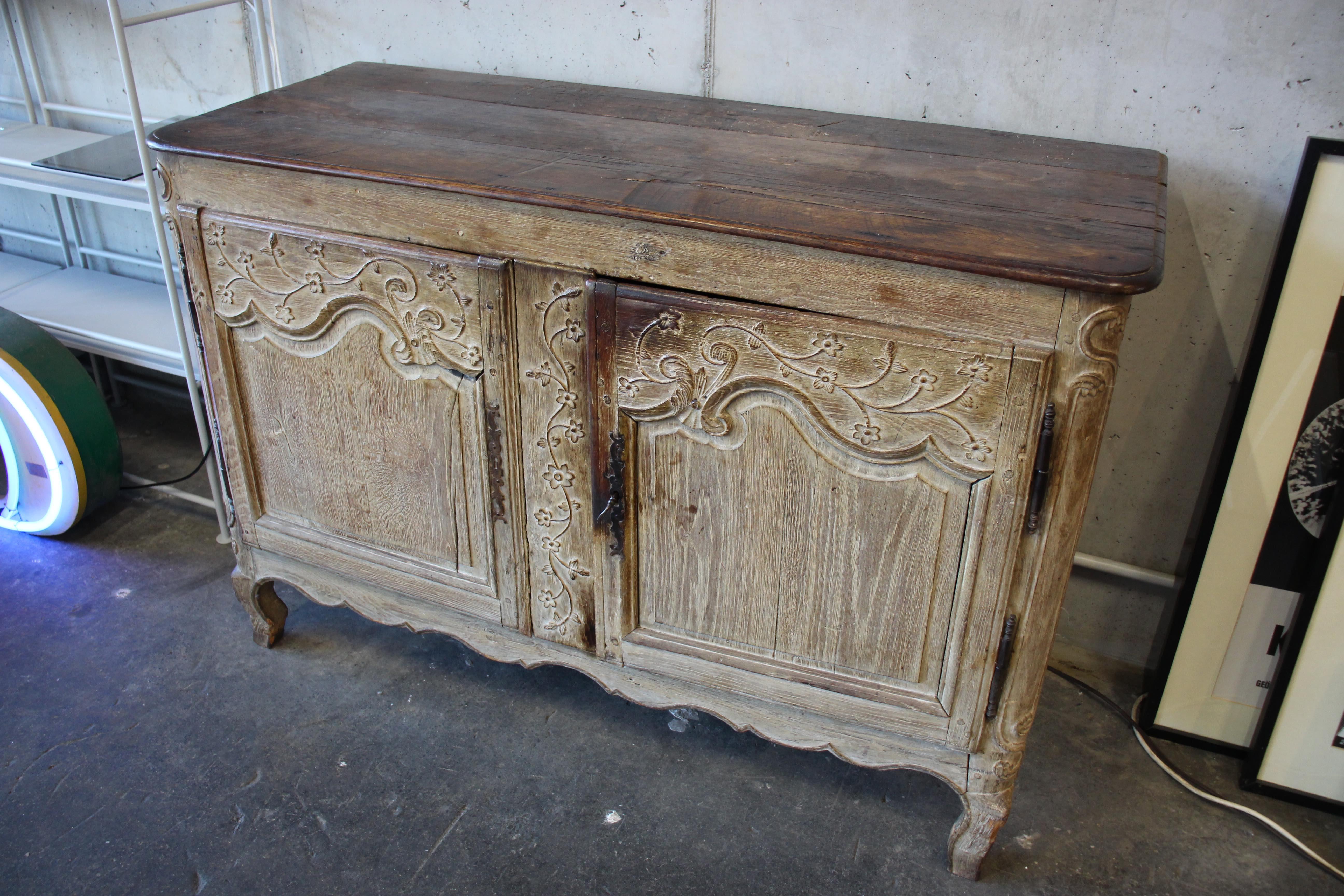 Hand-Painted French 18th Century Baroque Commode, European Wooden Buffet with Floral Ornament