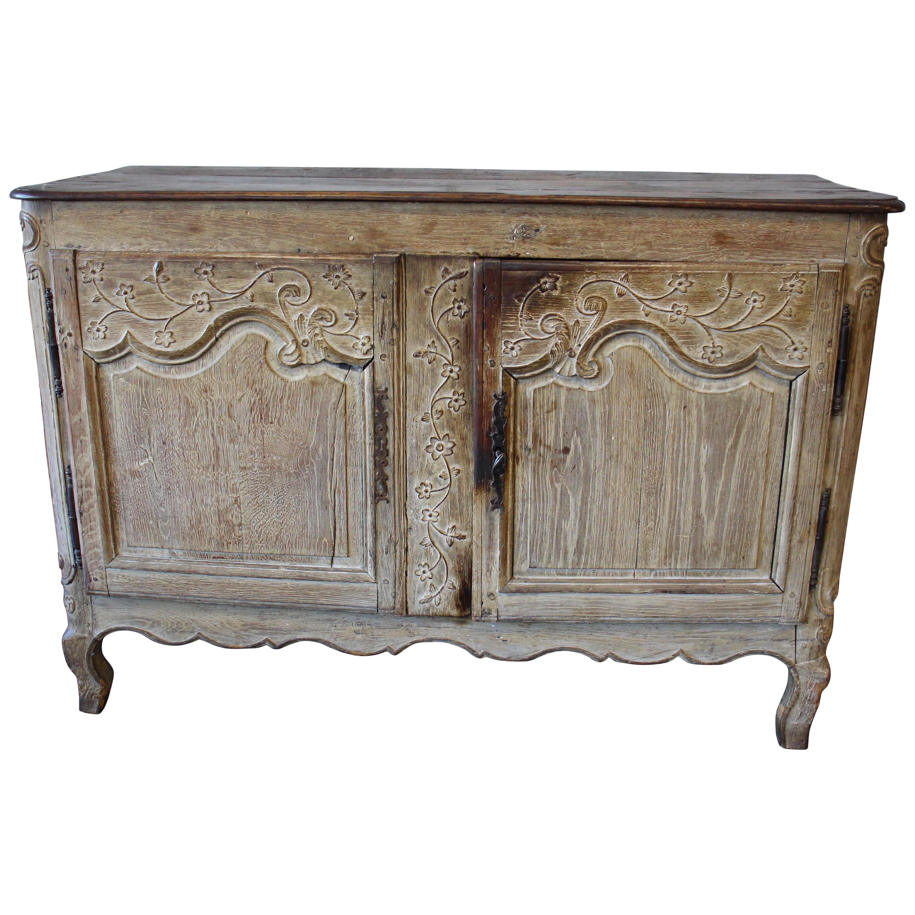 French 18th Century Baroque Commode, European Wooden Buffet with Floral Ornament