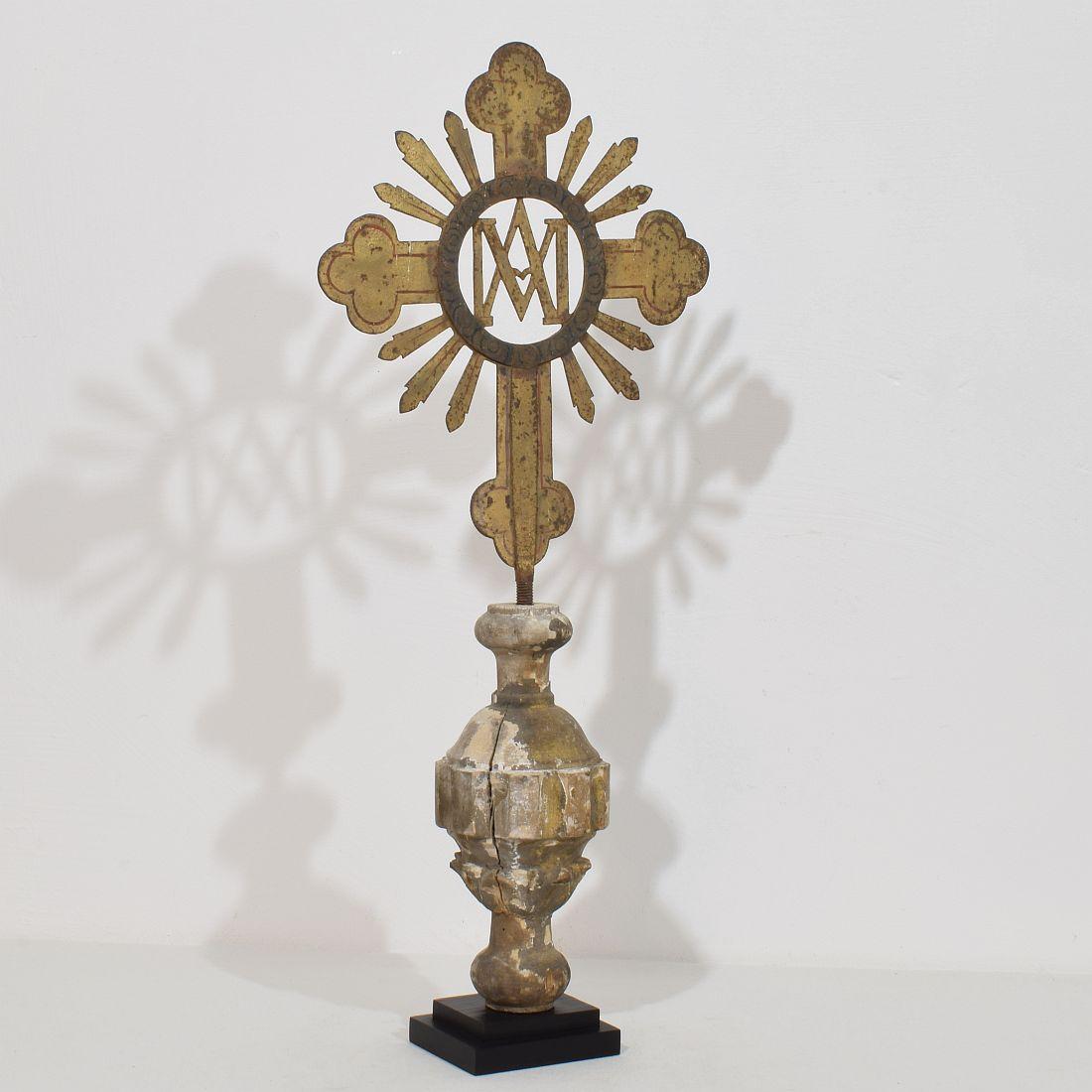 Hand-Carved French, 18th Century, Baroque Gilded Metal Procession Cross For Sale