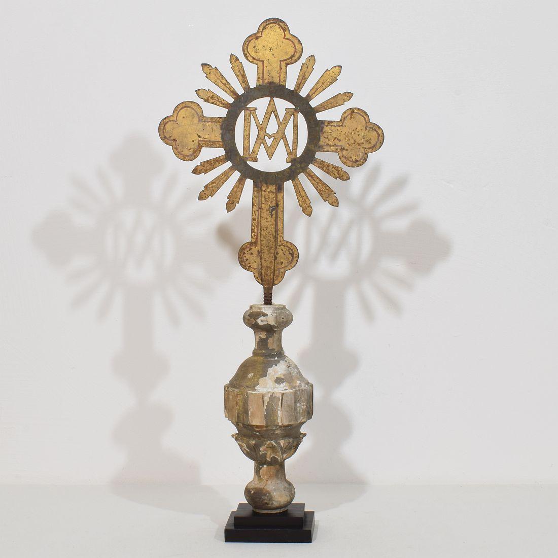 Iron French, 18th Century, Baroque Gilded Metal Procession Cross For Sale