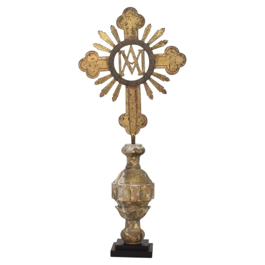 French, 18th Century, Baroque Gilded Metal Procession Cross For Sale