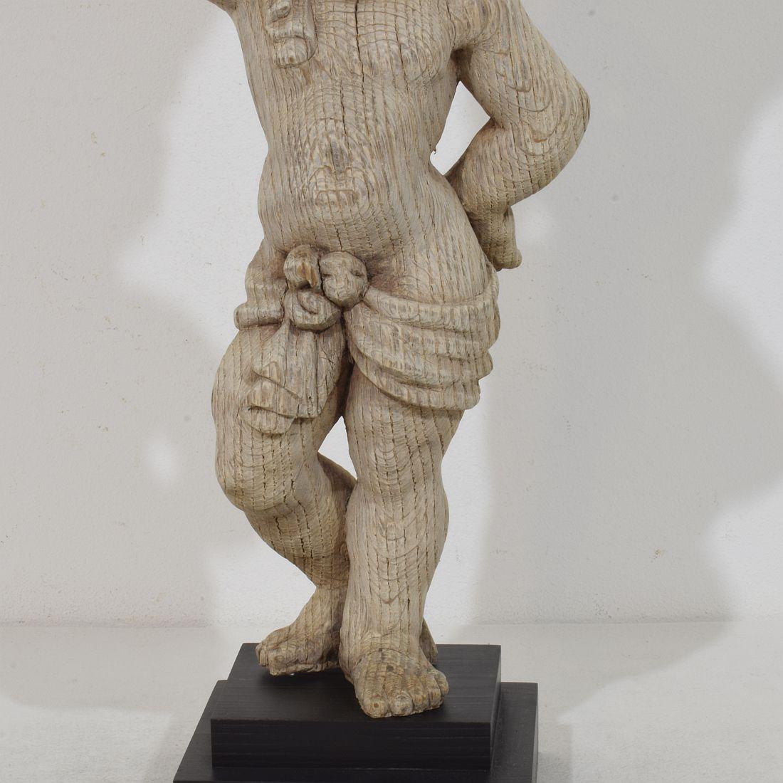 French 18th Century Baroque Hand Carved Oak Caryatid Figure For Sale 6