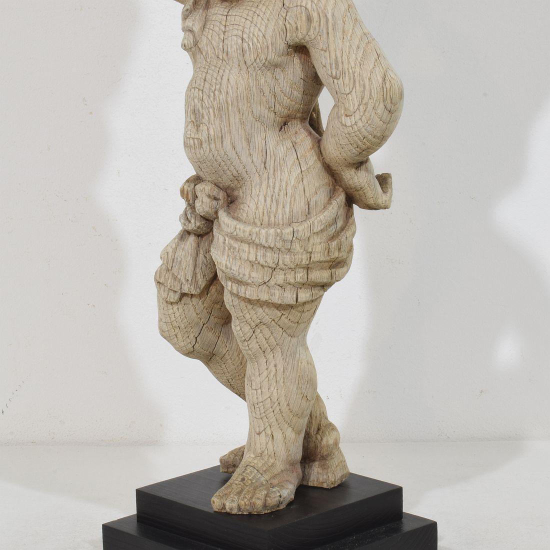 French 18th Century Baroque Hand Carved Oak Caryatid Figure For Sale 7