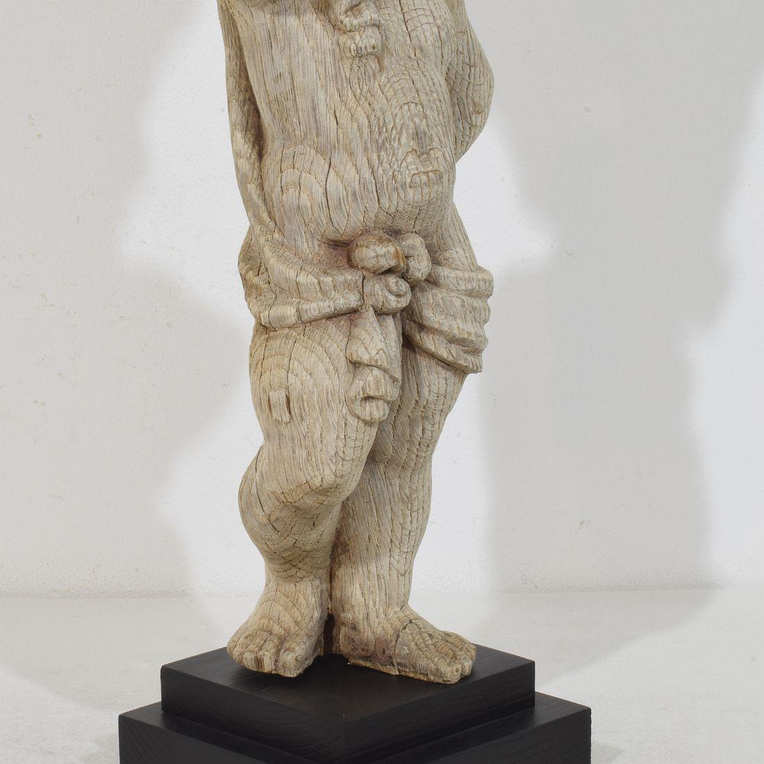 French 18th Century Baroque Hand Carved Oak Caryatid Figure For Sale 8