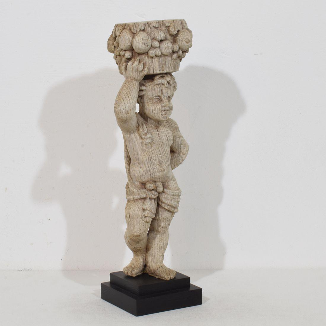 Hand-Carved French 18th Century Baroque Hand Carved Oak Caryatid Figure For Sale
