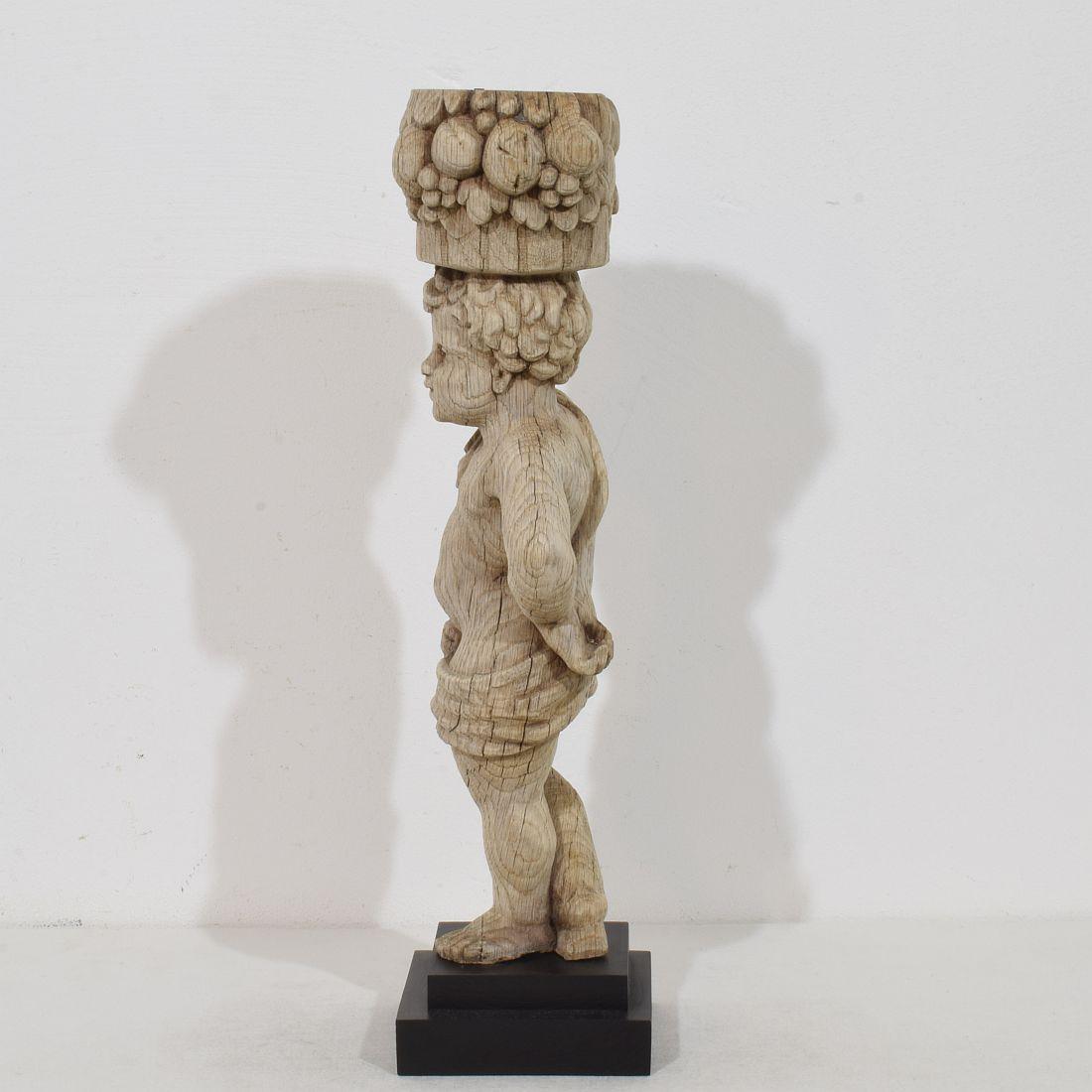 French 18th Century Baroque Hand Carved Oak Caryatid Figure For Sale 1