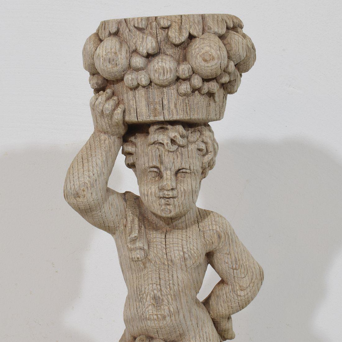 French 18th Century Baroque Hand Carved Oak Caryatid Figure For Sale 2