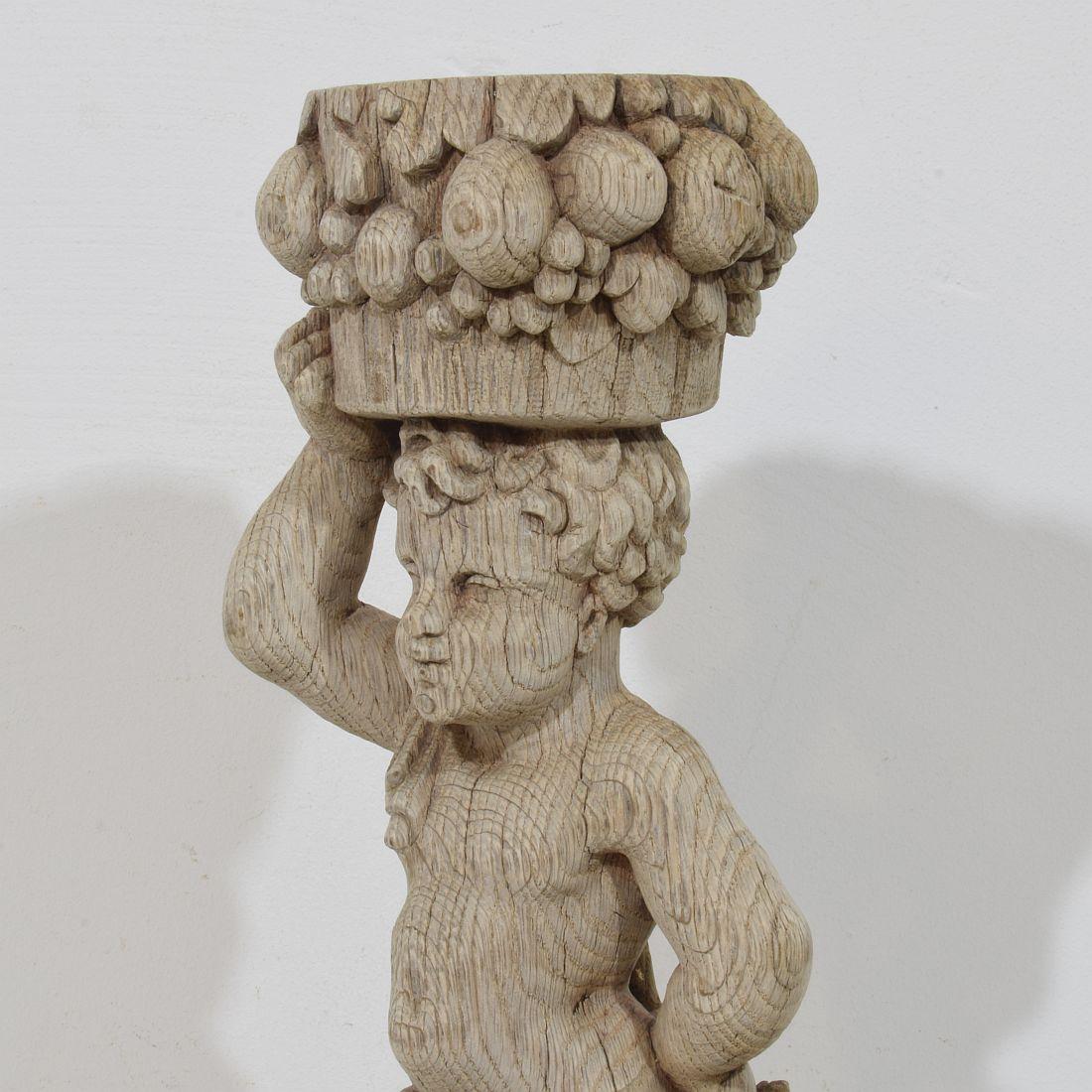 French 18th Century Baroque Hand Carved Oak Caryatid Figure For Sale 3