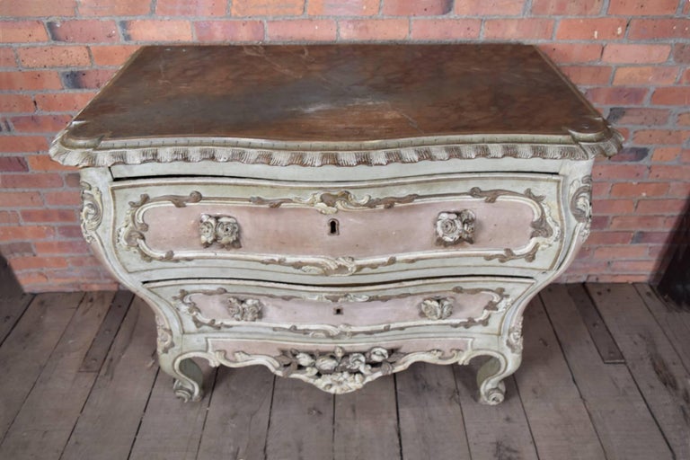 18th Century and Earlier French 18th century Rococo Painted Commode For Sale
