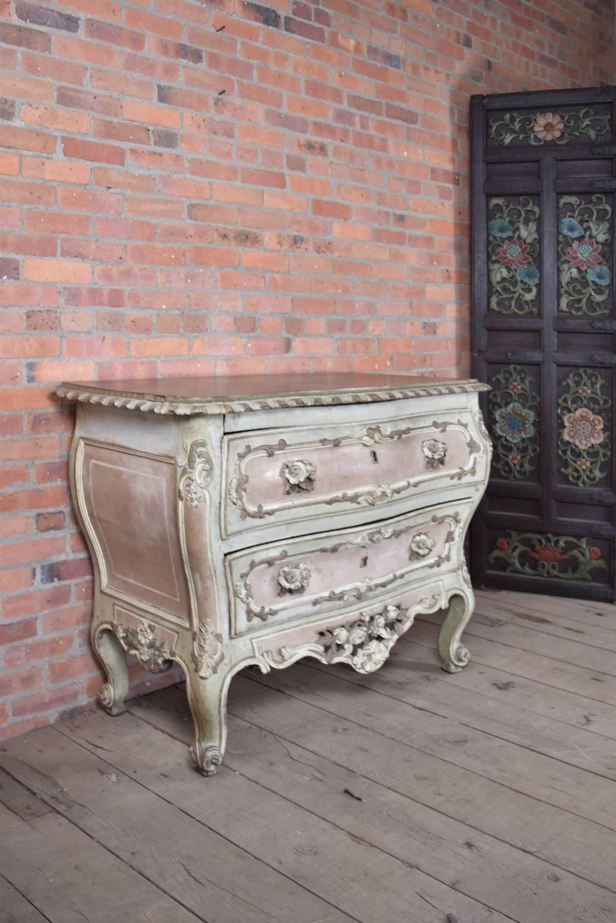 Walnut French 18th century Rococo Painted Commode For Sale