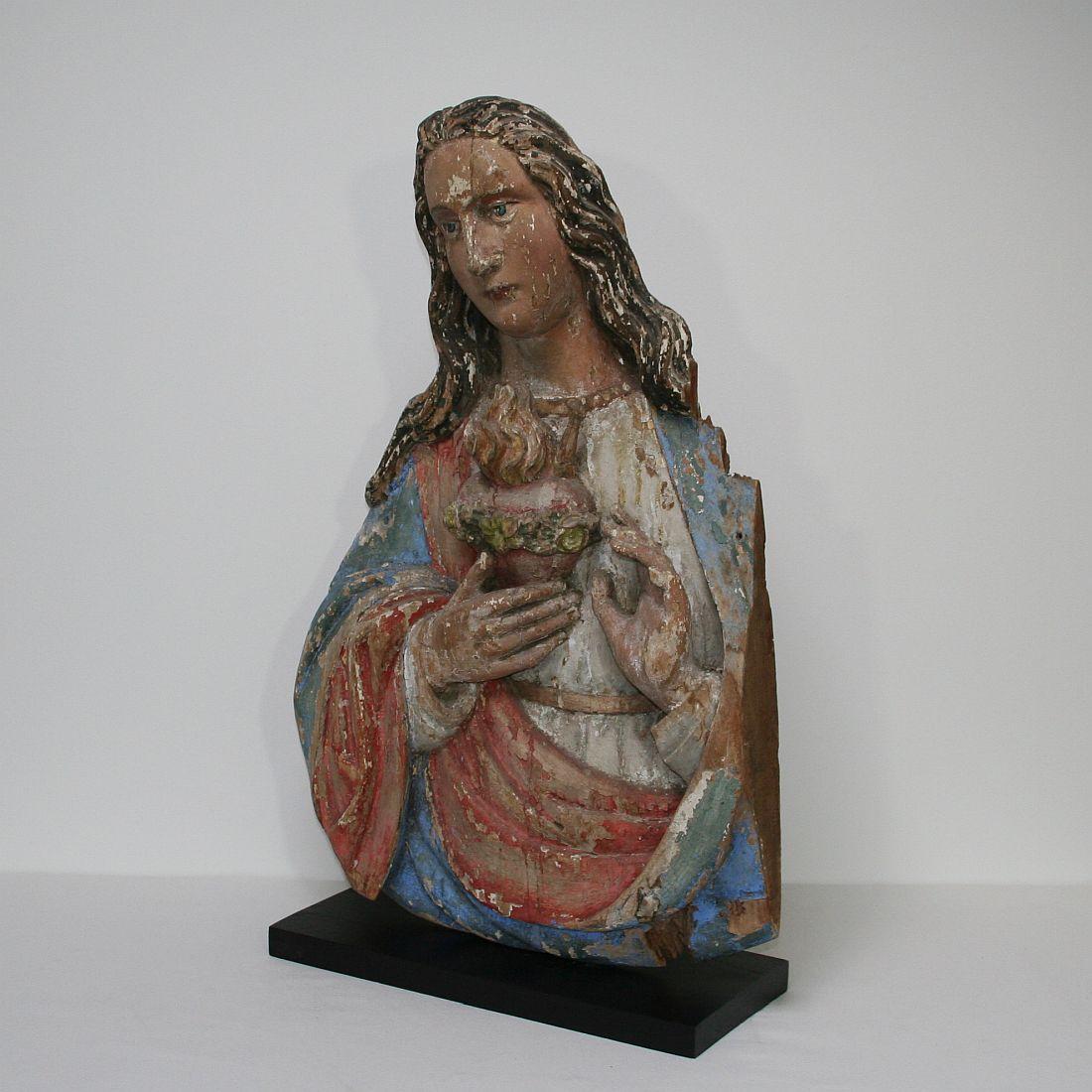 Hand-Carved French 18th Century Baroque Painted Wooden Madonna
