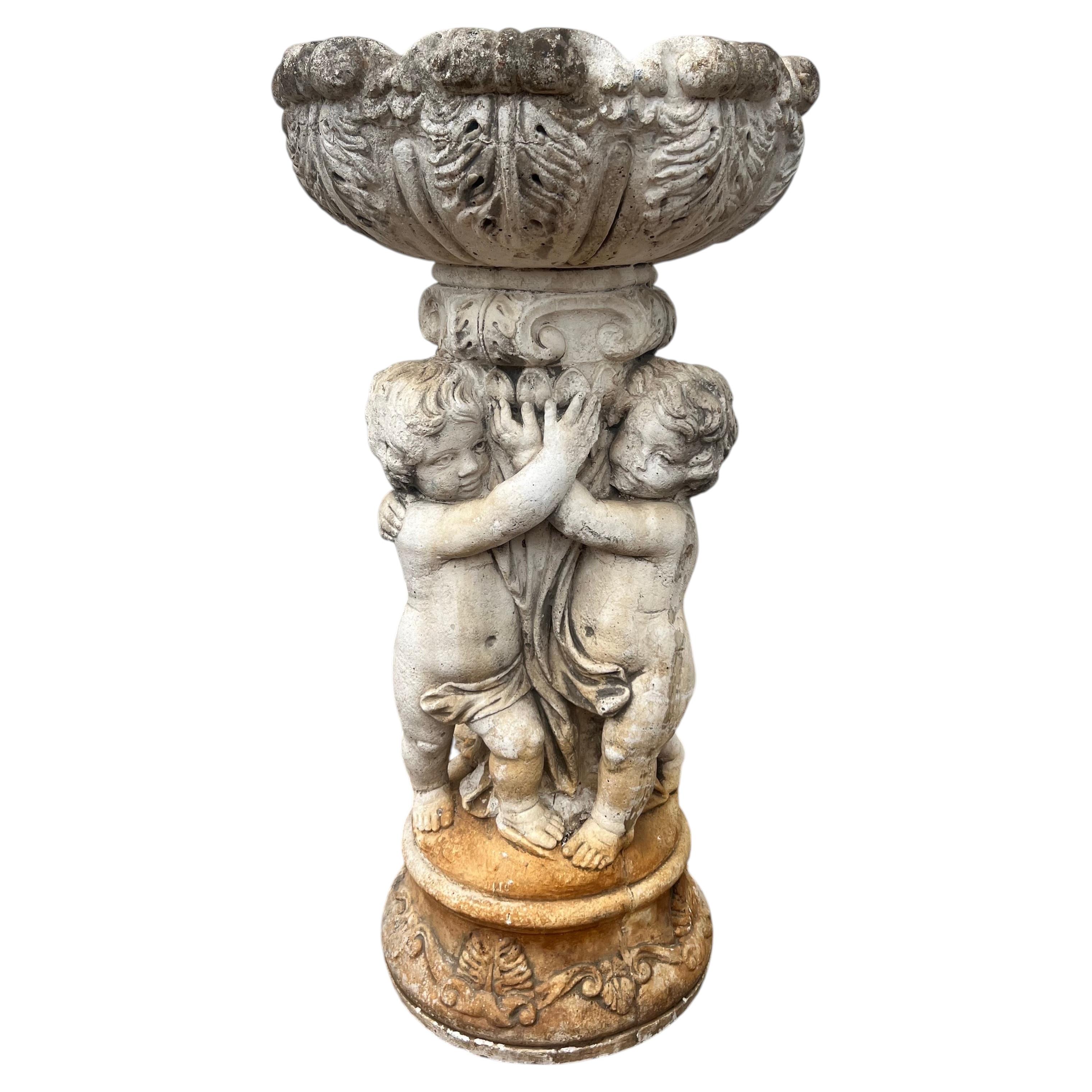French 18th Century Baroque Stone Carved Cherub Fountain