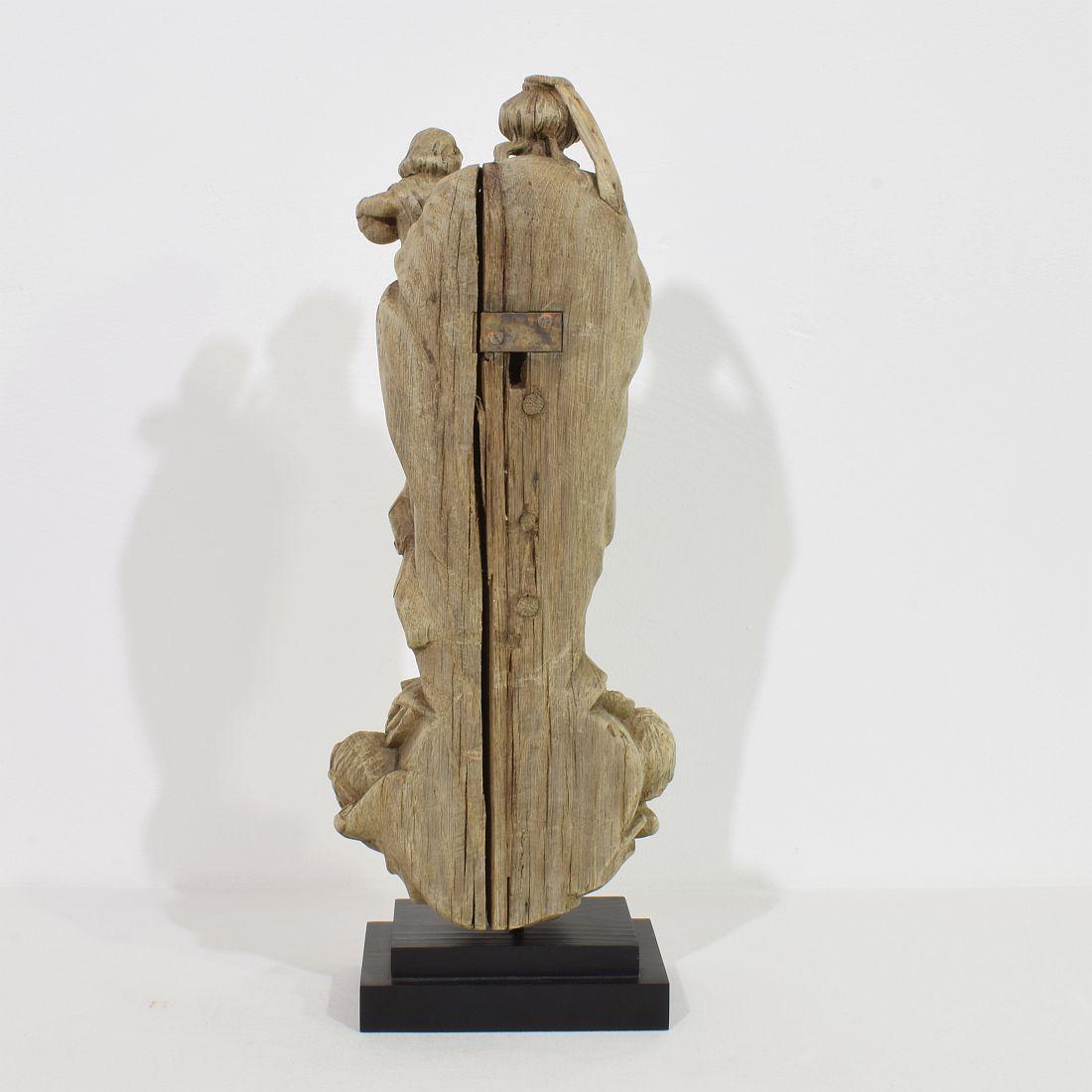 18th Century and Earlier French 18th Century Baroque Wooden Madonna with Child For Sale