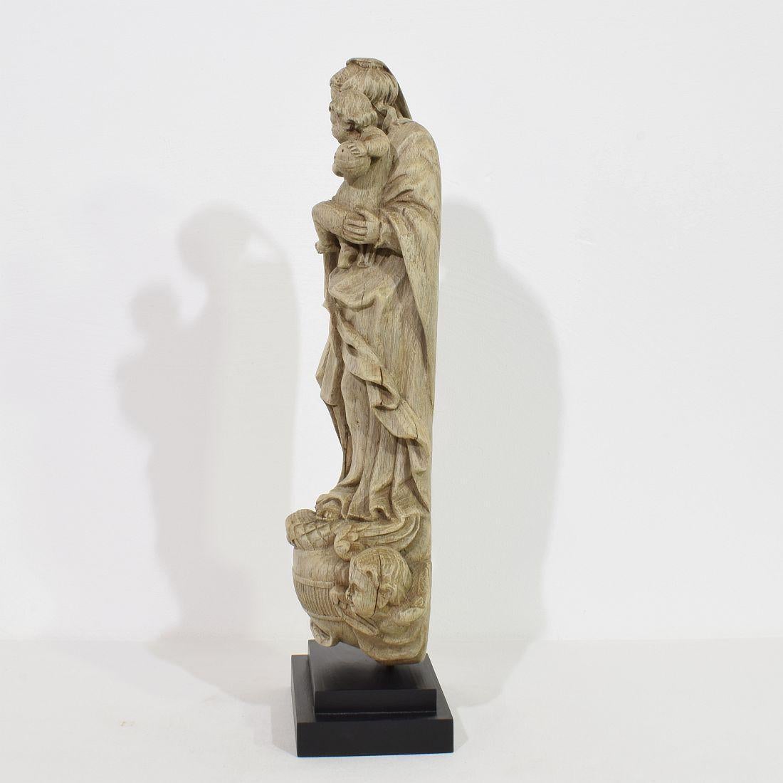 Oak French 18th Century Baroque Wooden Madonna with Child For Sale