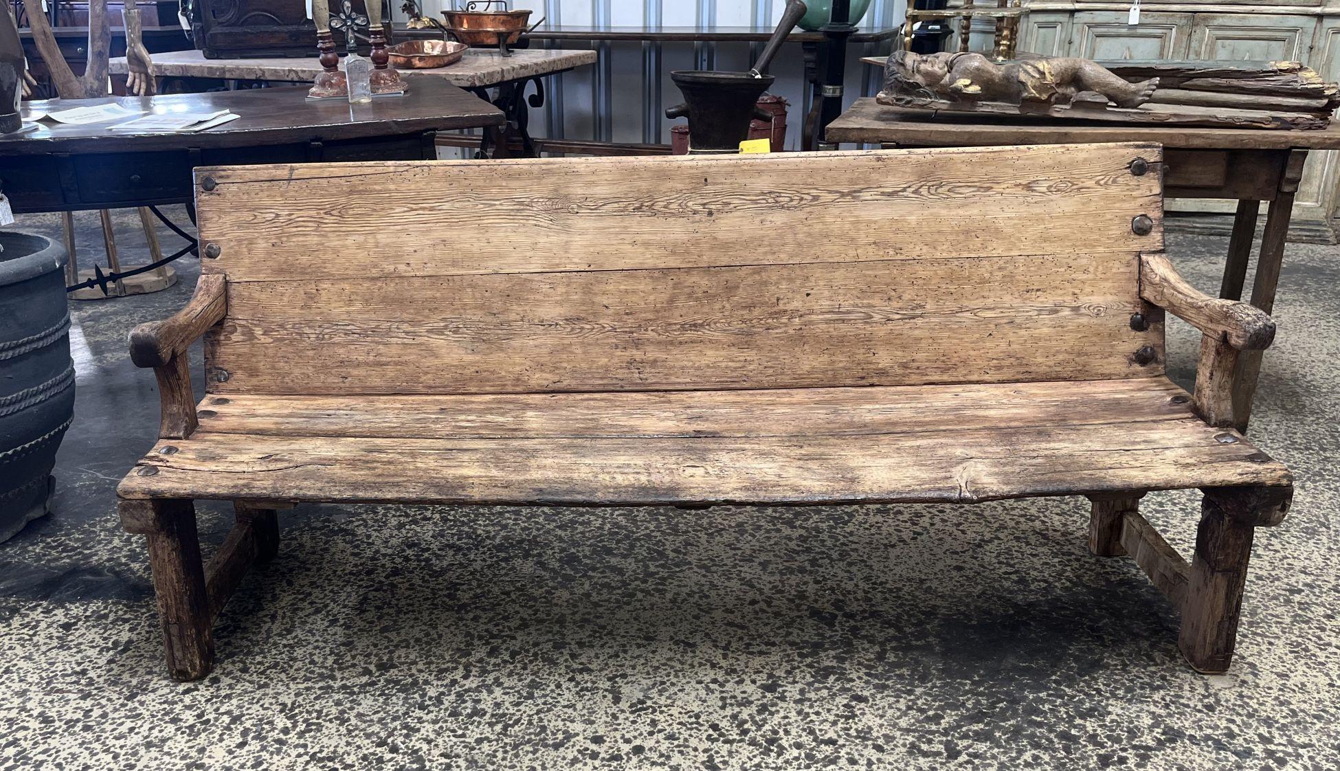 A lovely 18th century bench from the South of France. Soundly constructed from washed pine. Beautiful patina.