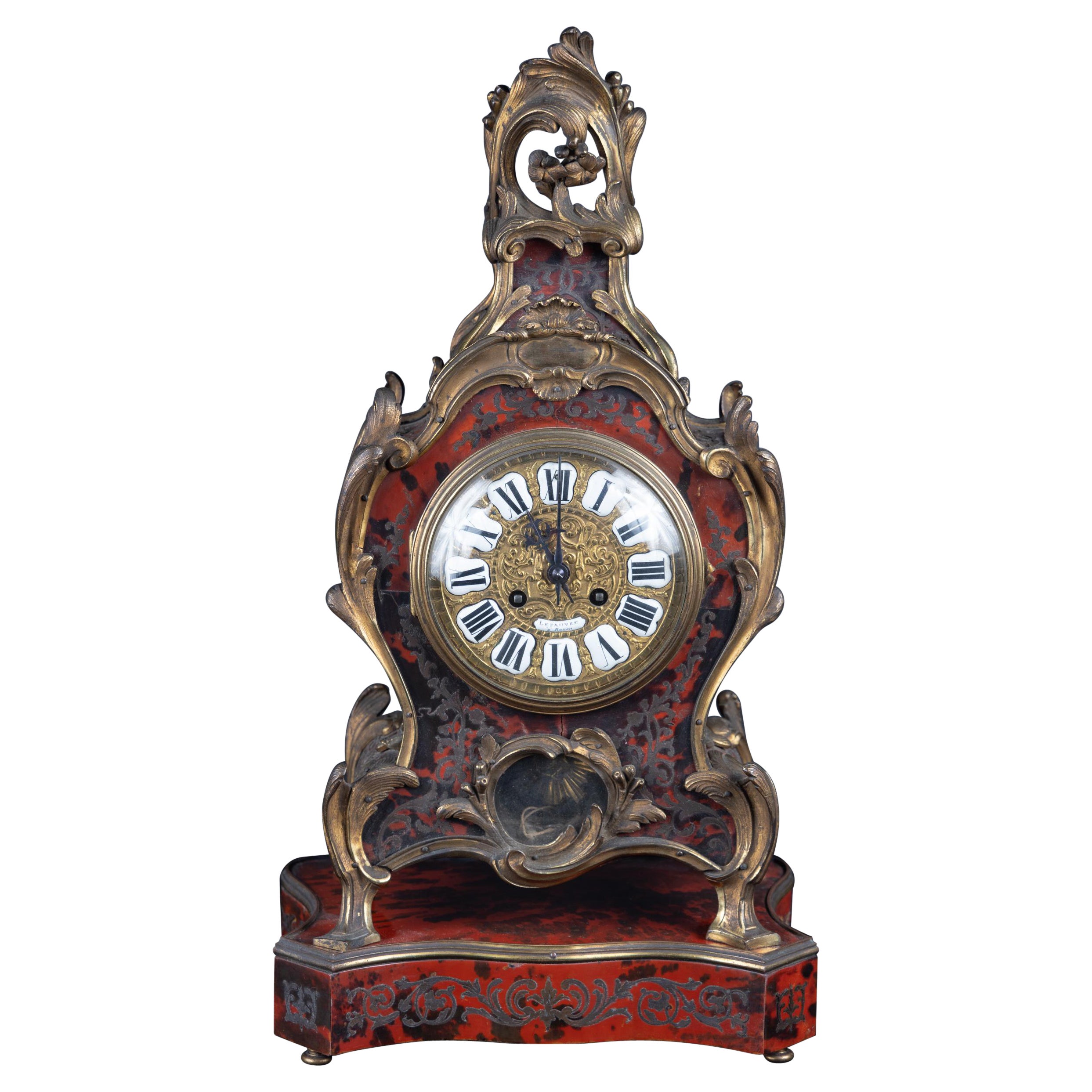 Reloj Boulle francés del siglo XVIII sobre soporte Boulle, Luis XV