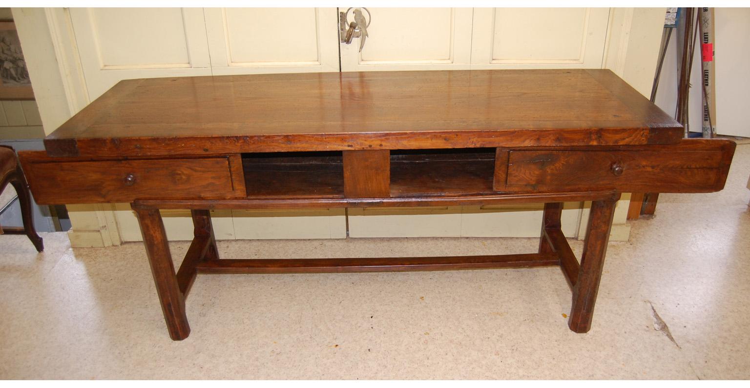French Provincial French 18th Century Bresse Baker's Table Two Inch Thick Top For Sale