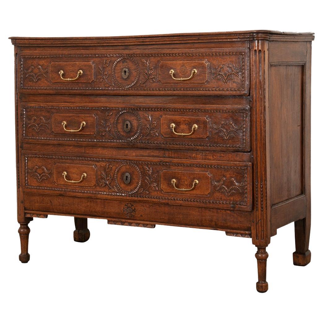French 18th Century Carved Oak Commode For Sale