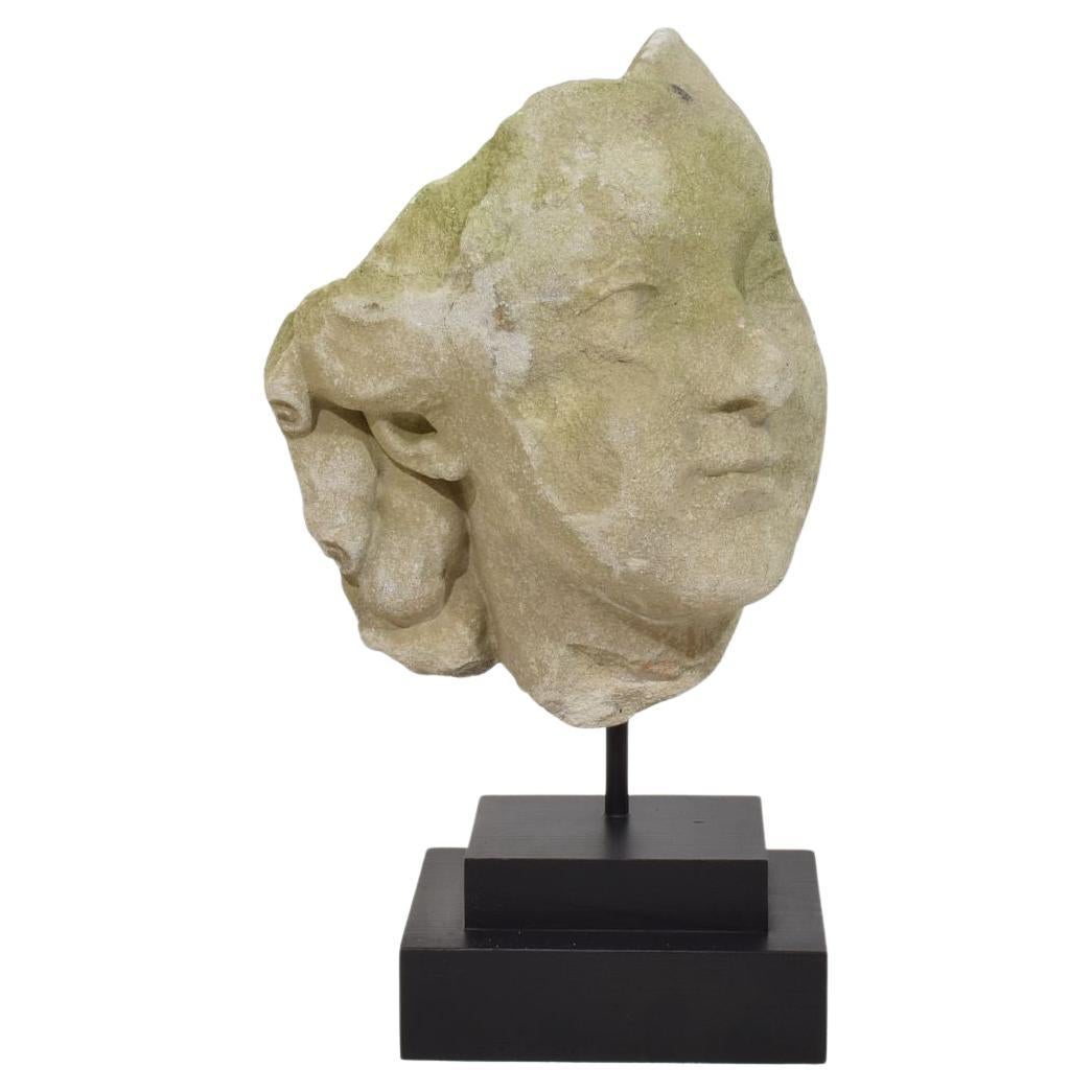French, 18th Century Carved Stone Head Fragment in vendita