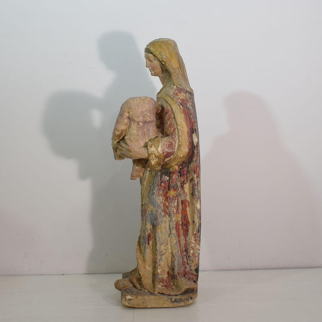French 18th Century Carved Stone Madonna In Fair Condition In Buisson, FR