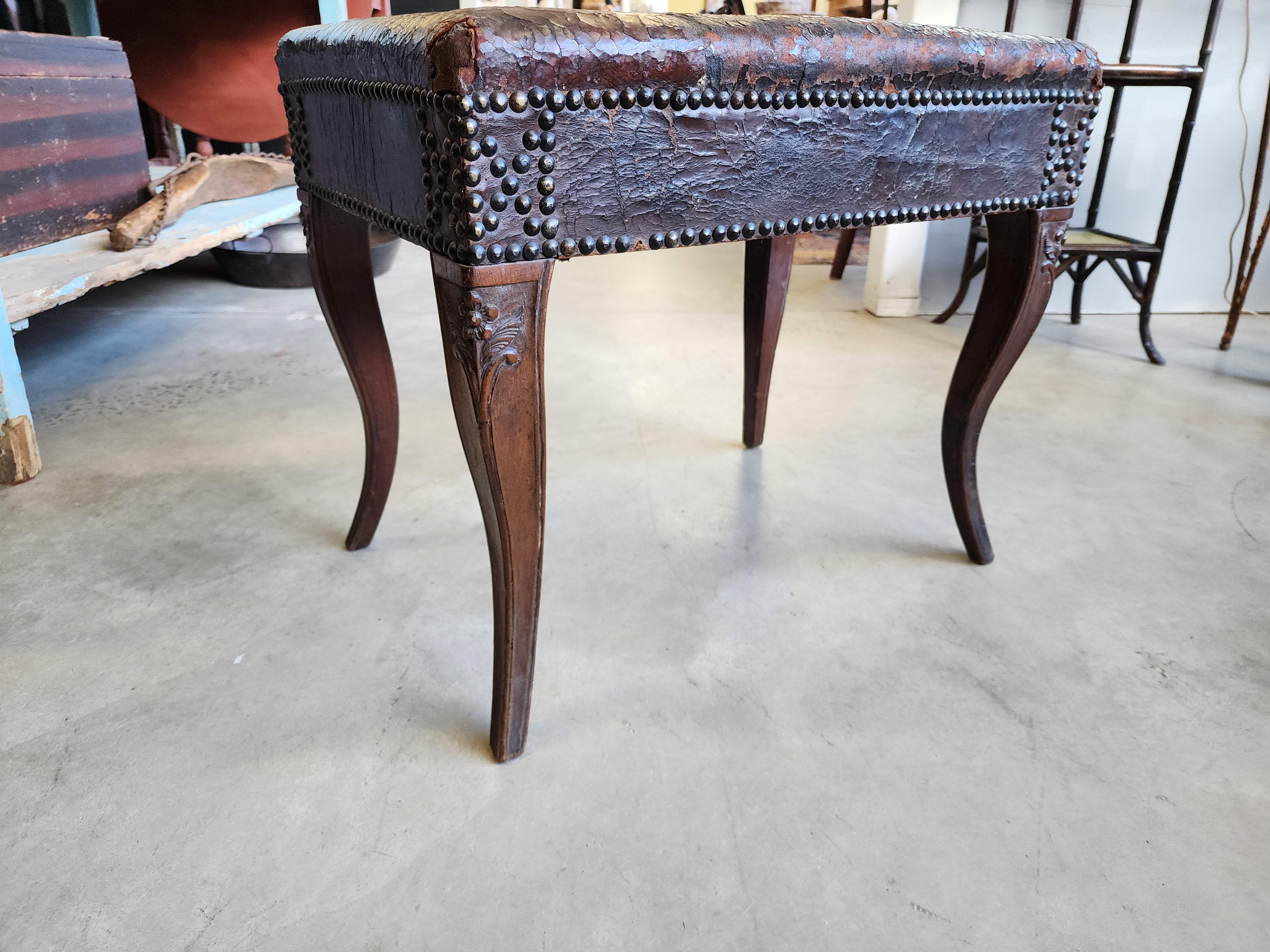 Hand-Crafted French Provincial 18th Century Carved Walnut Bench  For Sale