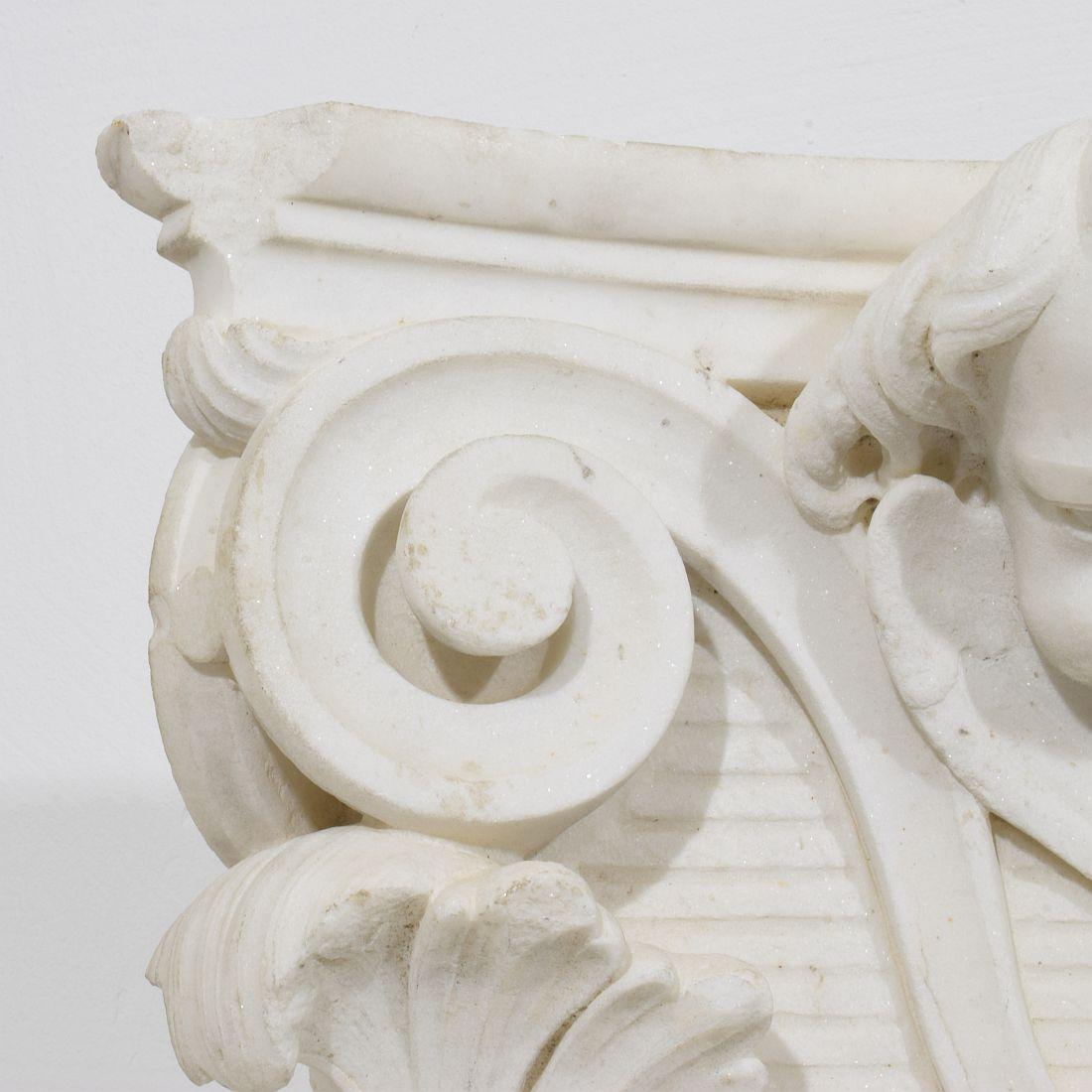 French, 18th Century, Carved White Marble Capital With Angel Head For Sale 7