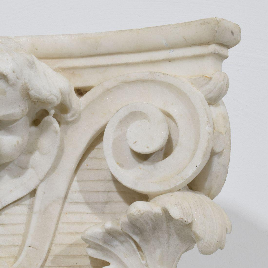 French, 18th Century, Carved White Marble Capital With Angel Head For Sale 11