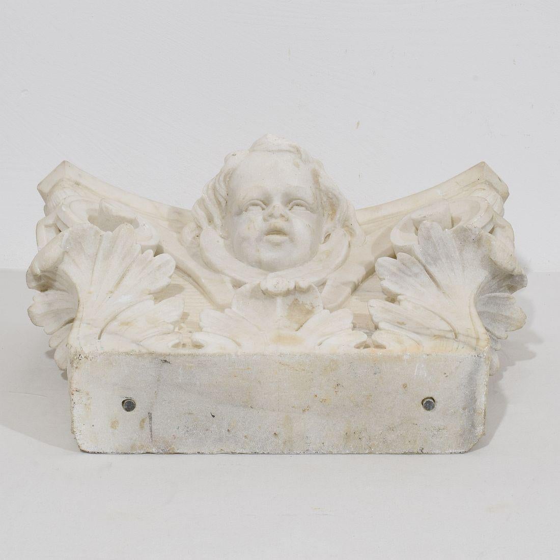 French, 18th Century, Carved White Marble Capital With Angel Head For Sale 14